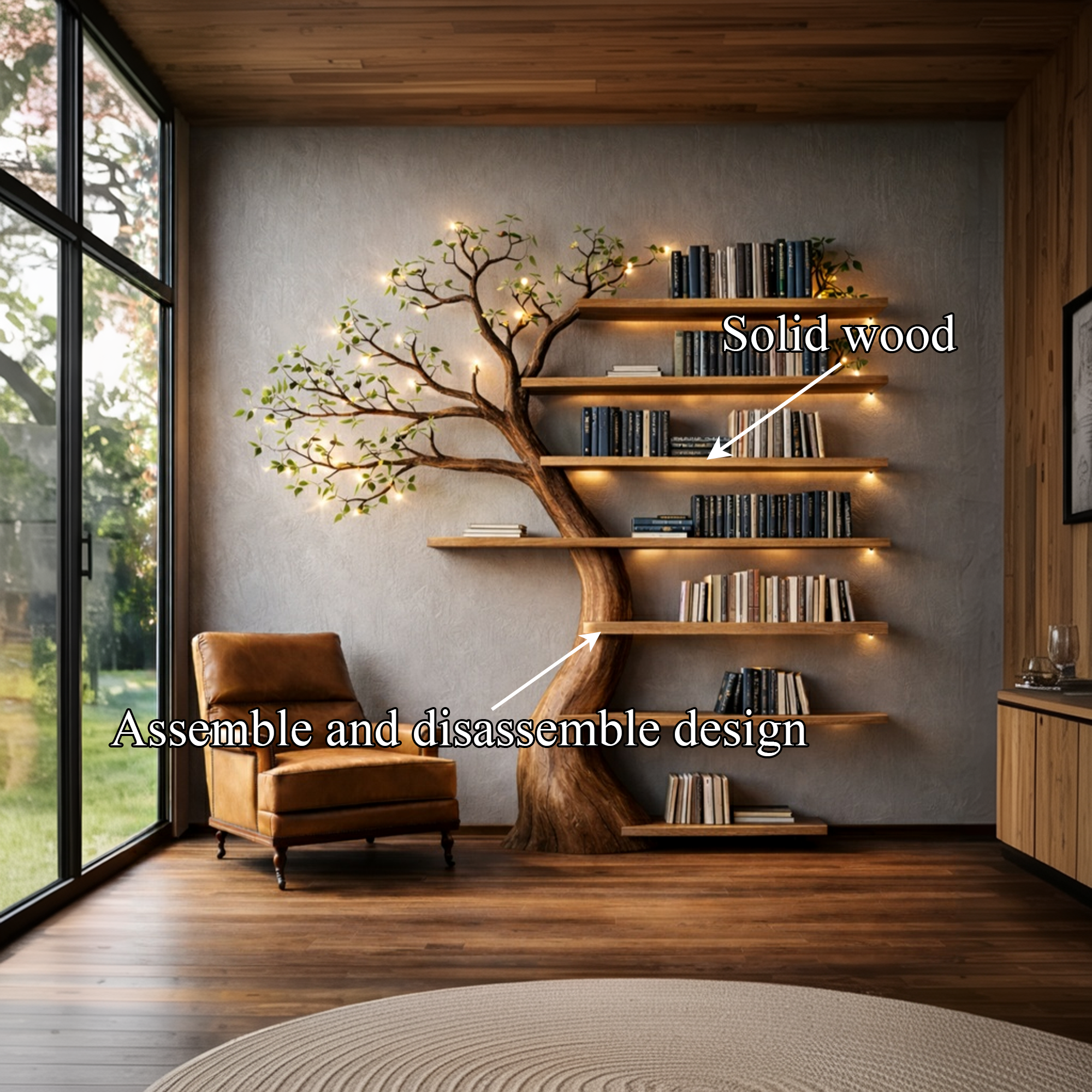 Handcrafted Tree Bookshelf Living Room Interior Sculptural Wall Display SINLKITB672