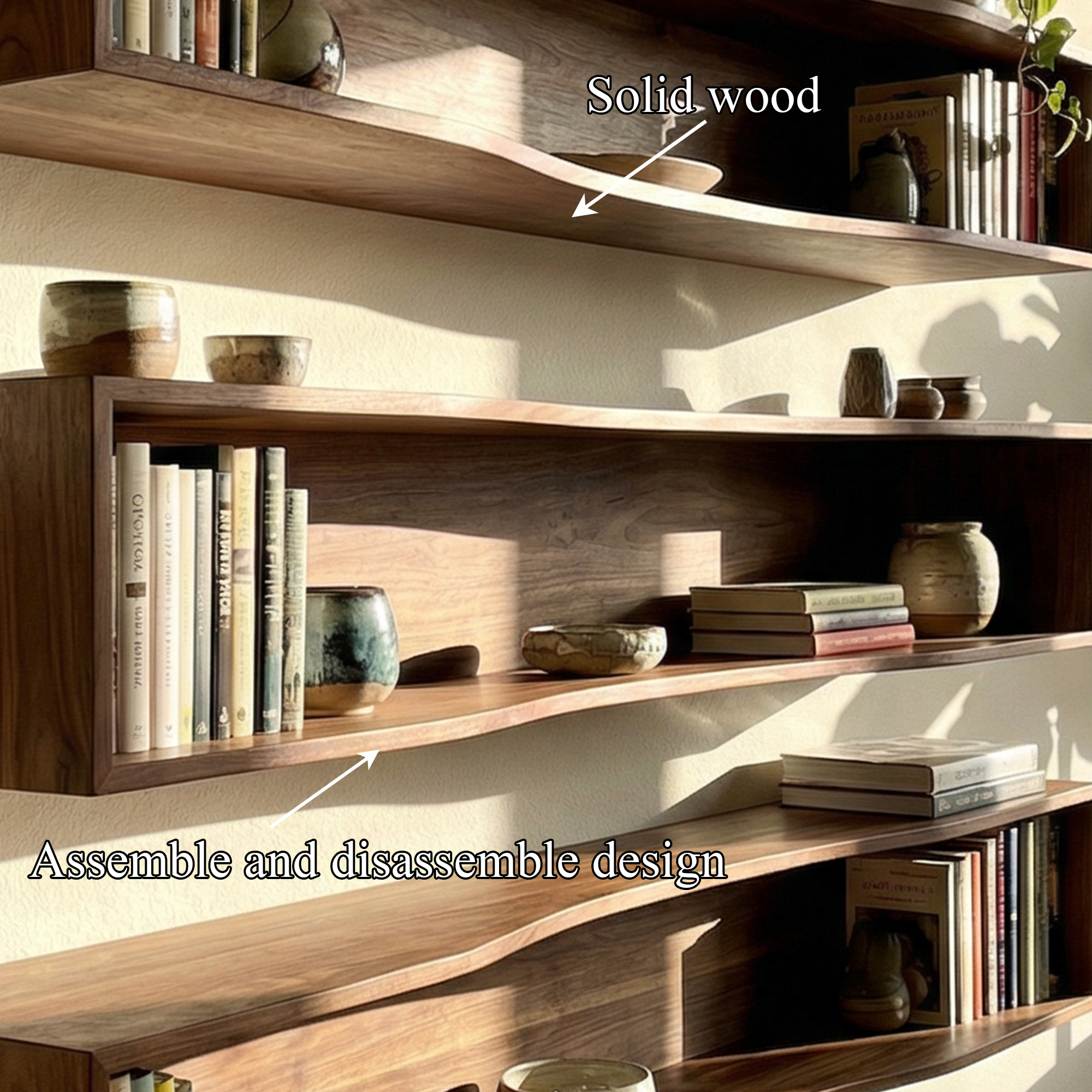 Modern Rectangular Floating Wall Shelves Solid Wood Open Storage SINLKIFL482