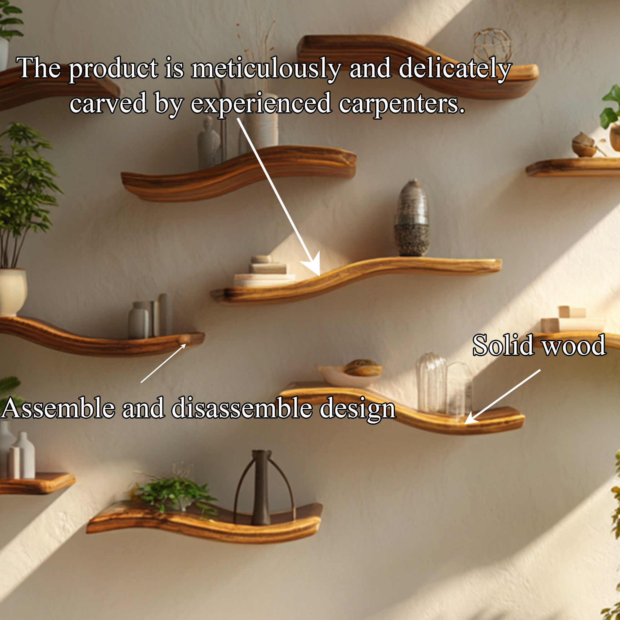 Modular Curved Solid Wood Wall Shelves Organic Display Interior Decor SINLKIFL361