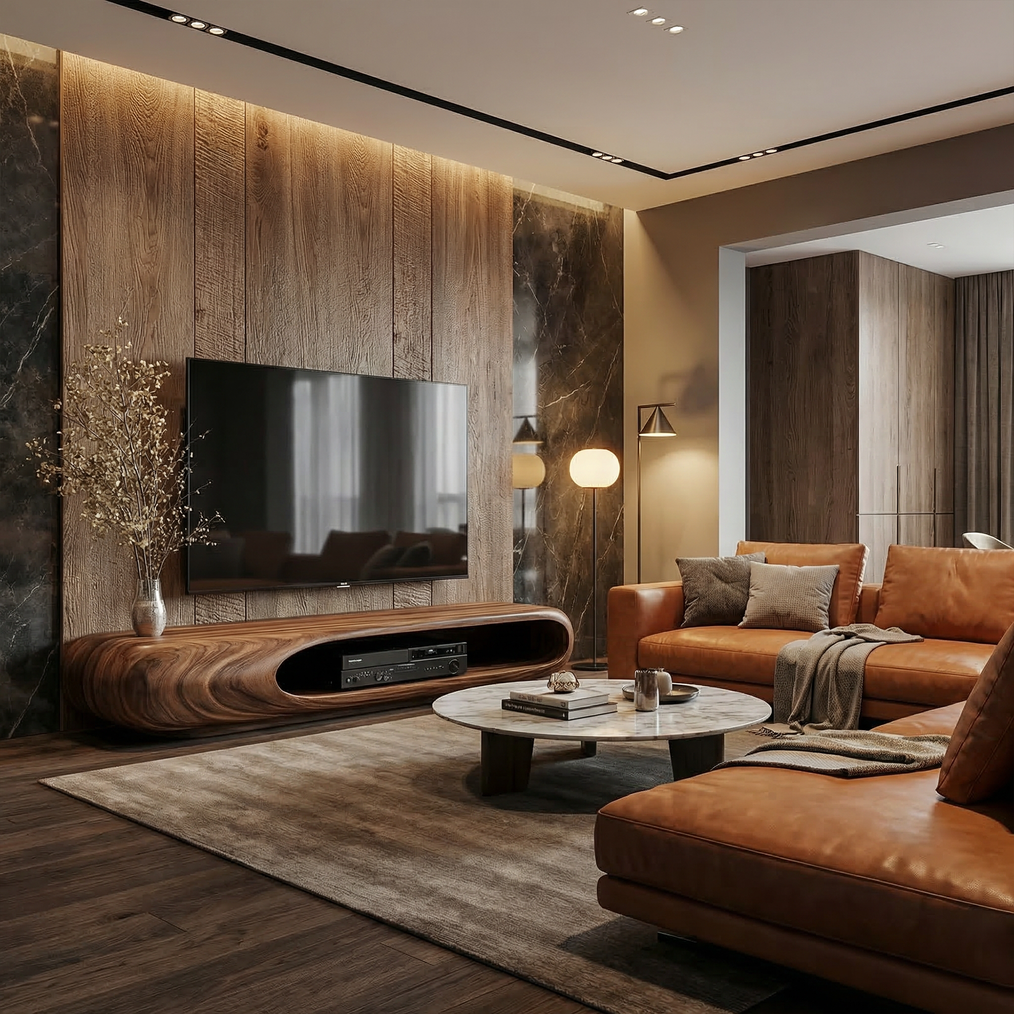 Sculptural Wood TV Stand Entertainment Unit Living Room SINLKITC014