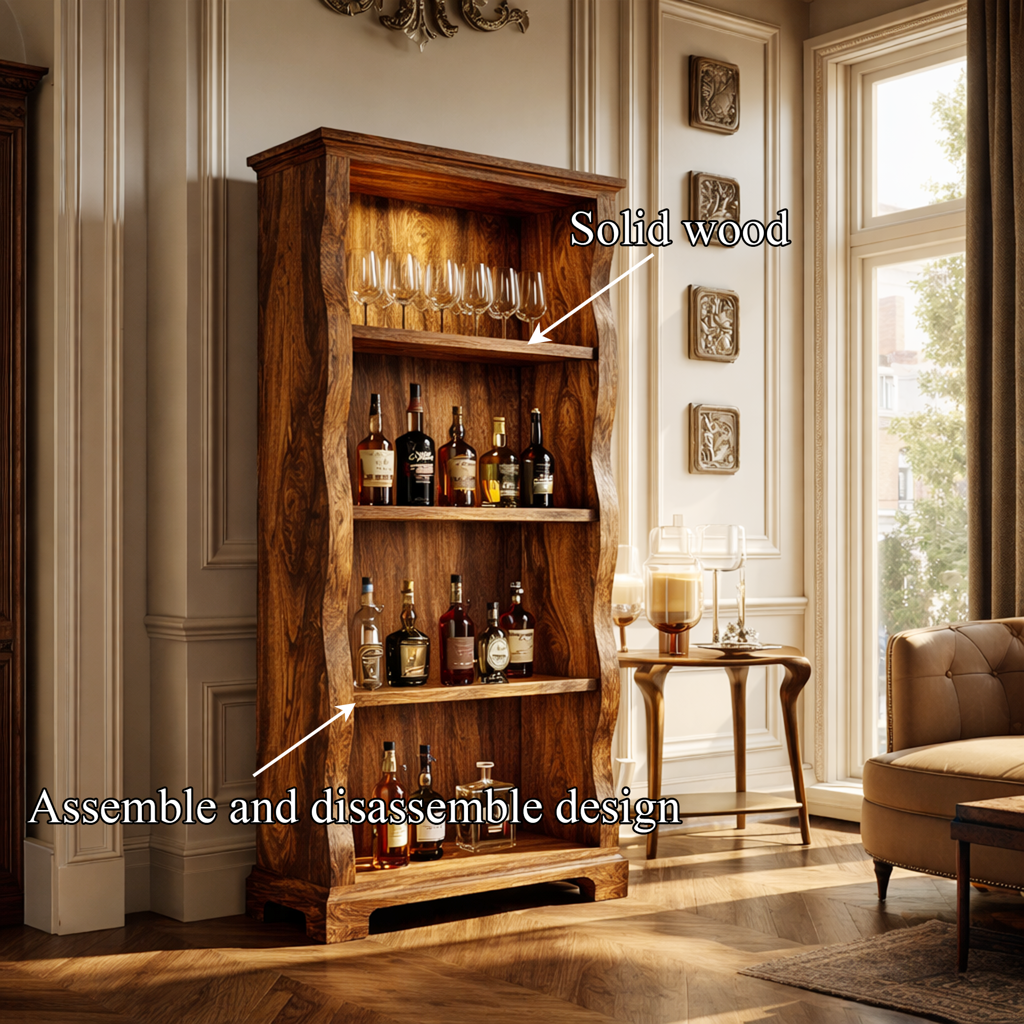 Mid Century Solid Wood Wine Cabinet Home Bar SINLKISC451