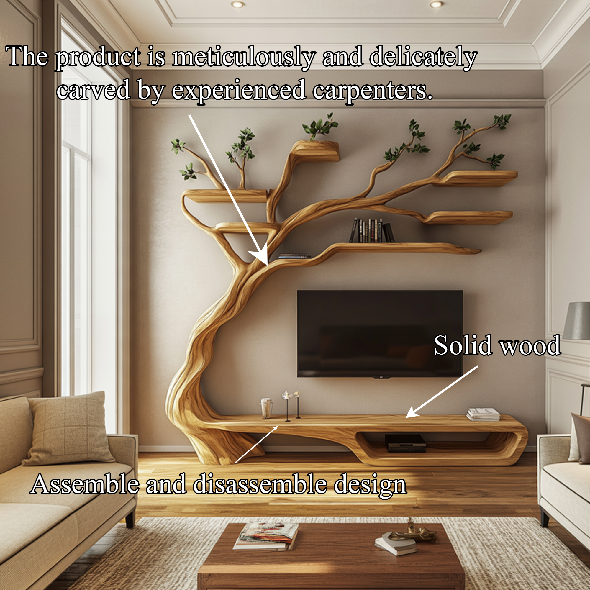 Rustic Artistic Branch Storage Shelf Living Room Interior Decor SINLKITB610