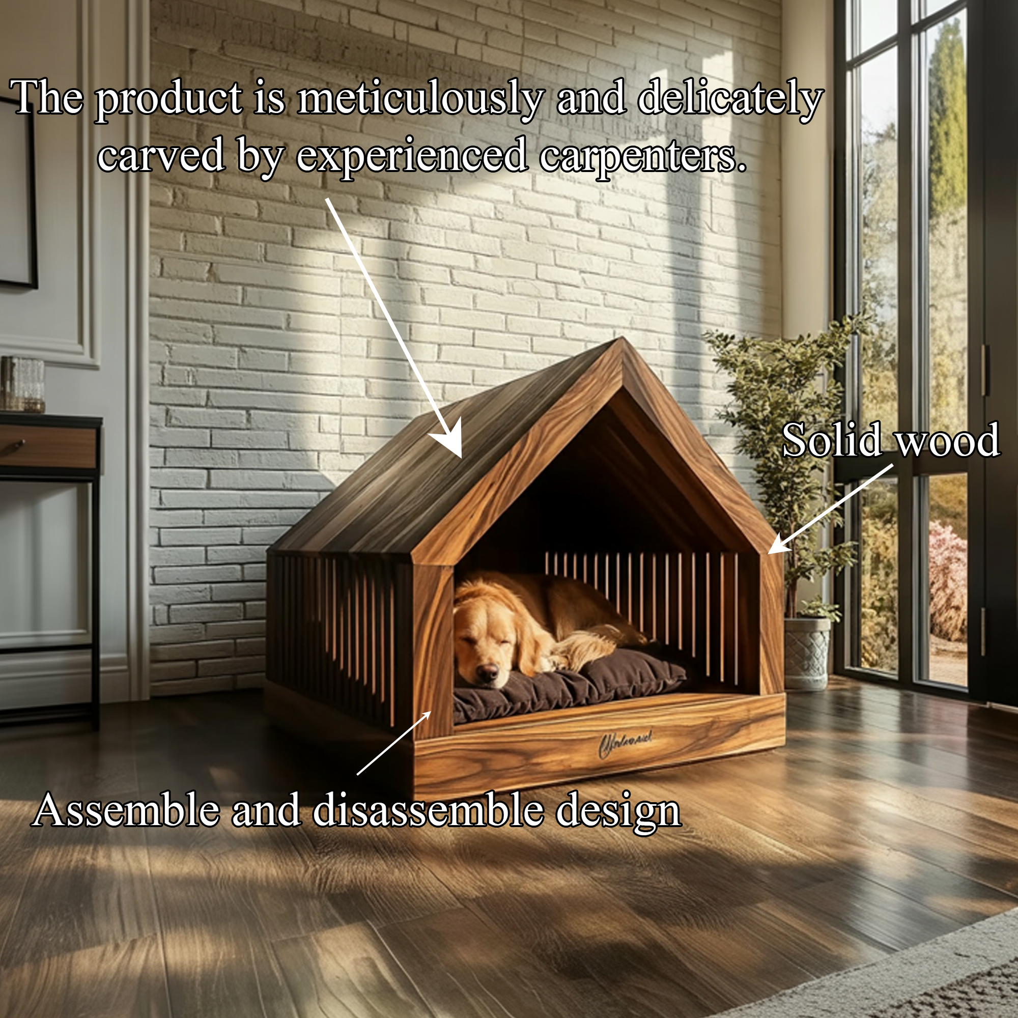 Rustic Wooden Dog House Indoor Pet Bed SINLKIPB010