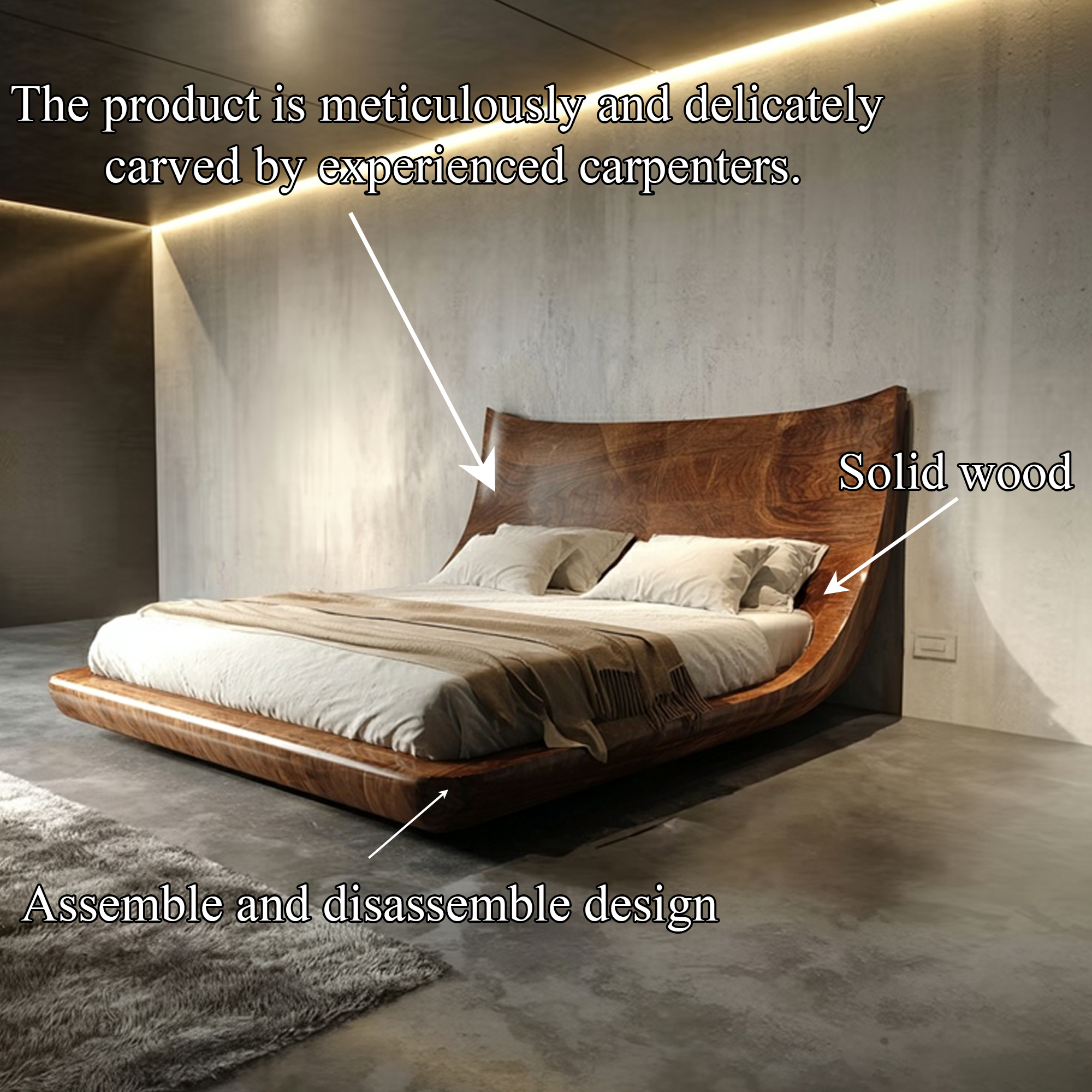 Modern Sculptural Bed Frame Contemporary Master Bedroom SINLKIWB085