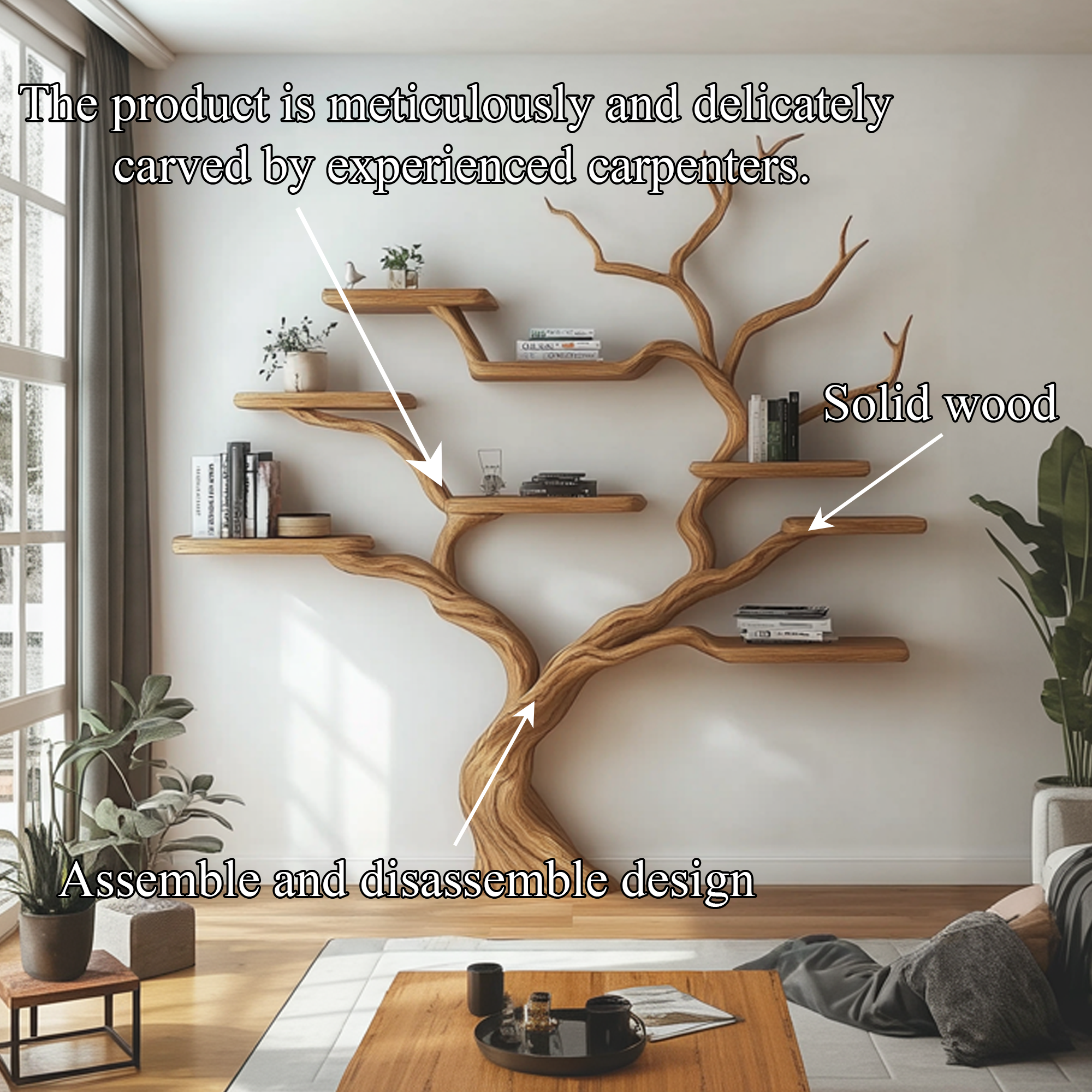 Rustic Tree Bookcase Living Room Interior Balanced Display SINLKITB619