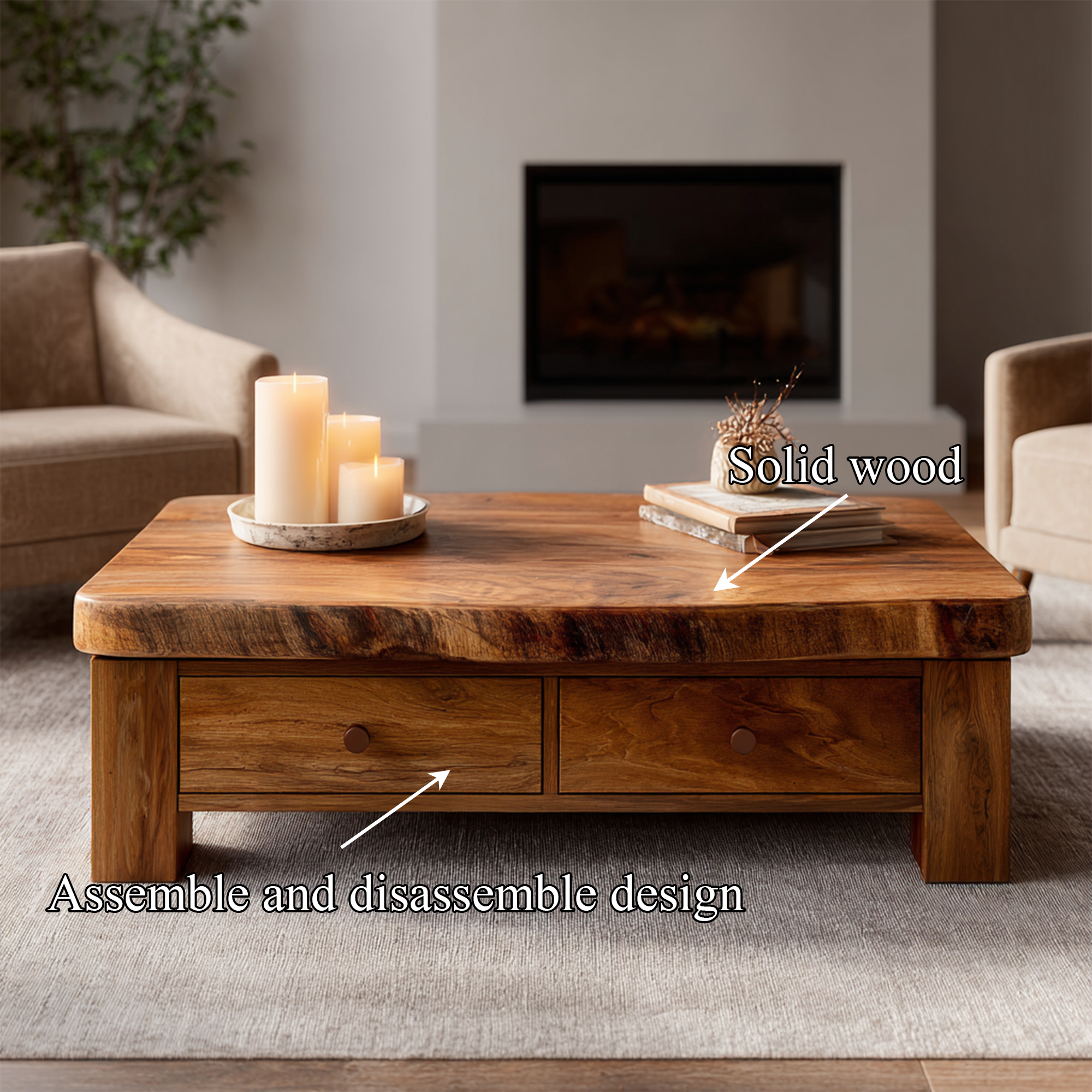 Heirloom Style Solid Wood Coffee Table Balanced Modern Living Room Interior SINLKICF316
