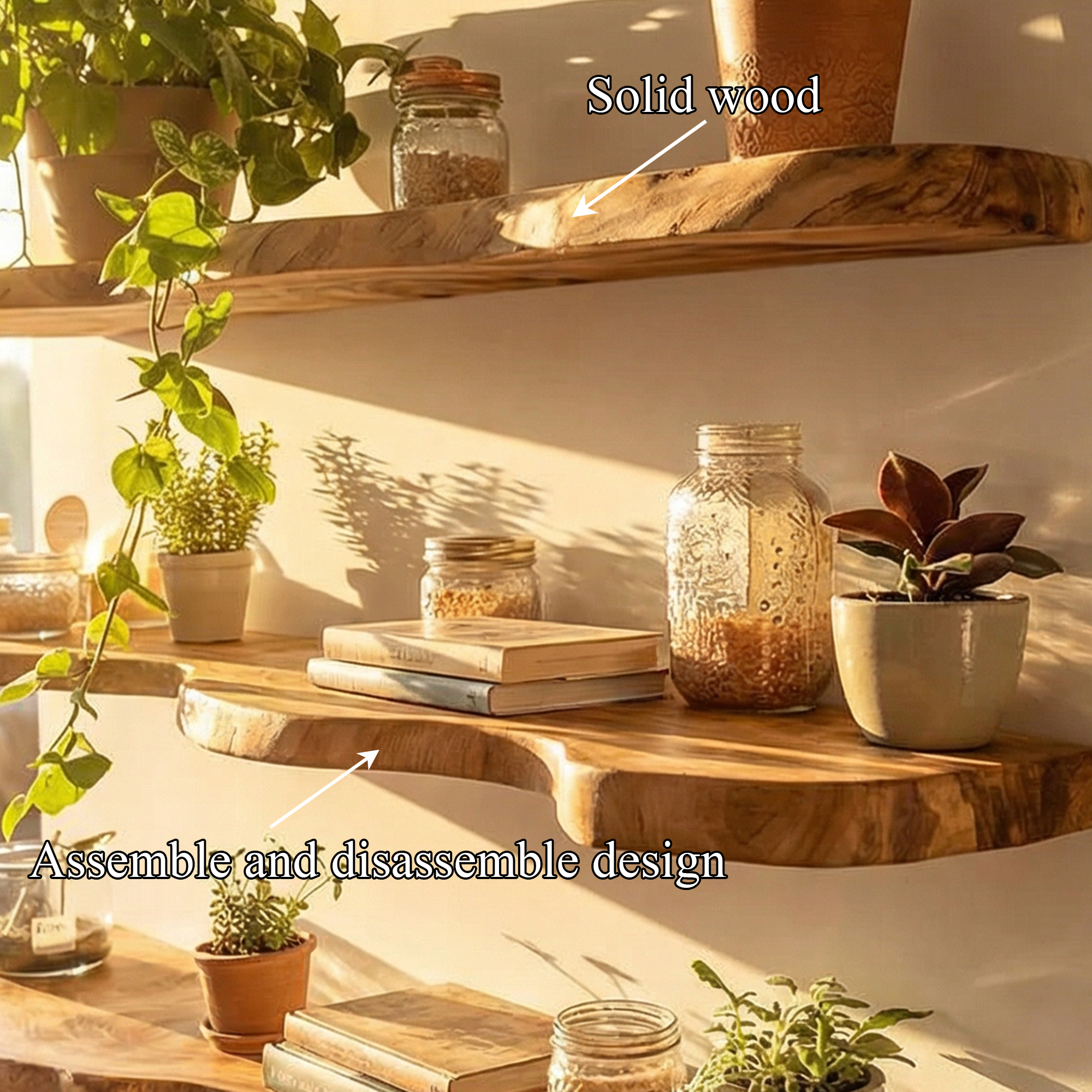 Modern Live Edge Floating Wall Shelves Natural Wood Organic Display SINLKIFL485