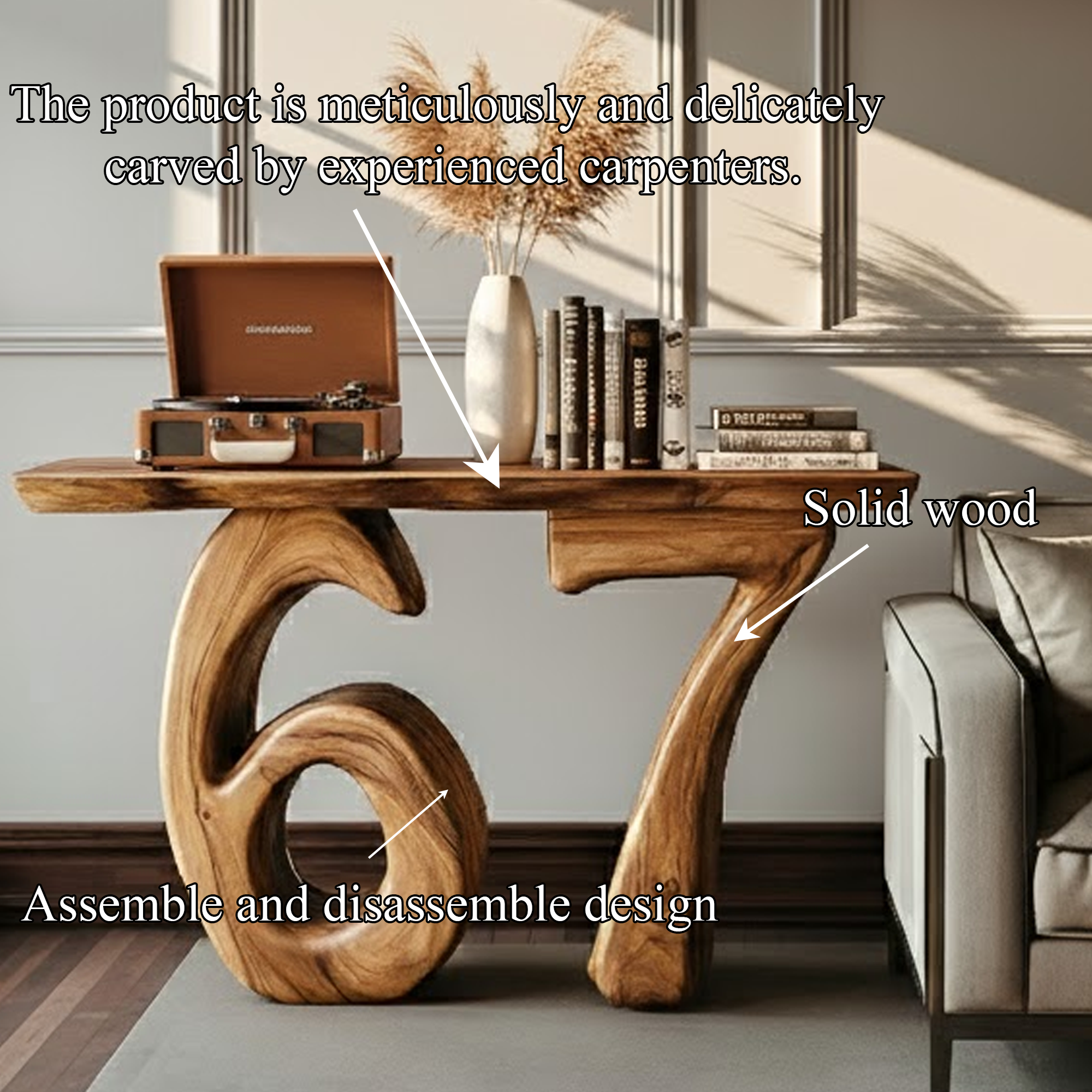 Sculptural Number 67 Console Table Entryway Or Living Room Decor SINLKICS416