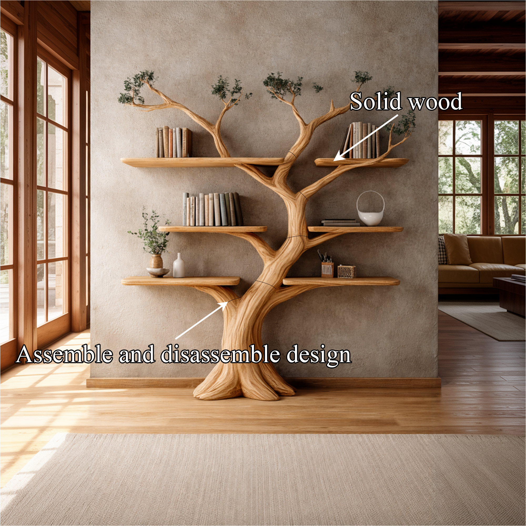 Organic Wooden Tree Bookcase Home Interior SINLKITB637