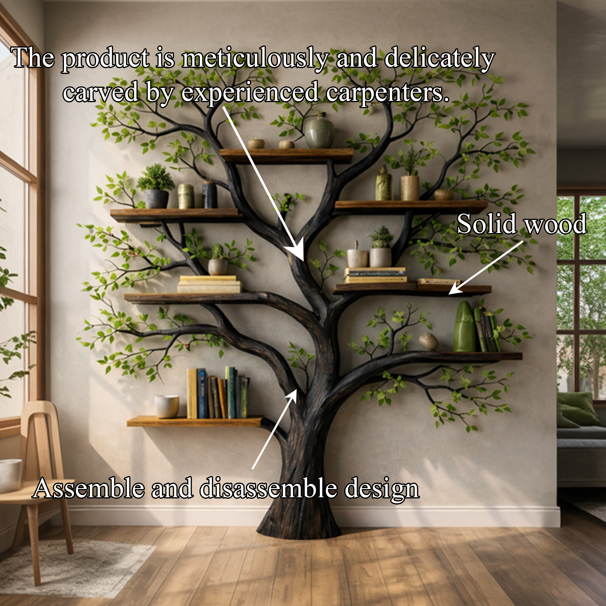 Handcrafted Tree Storage Bookcase Living Room Interior Living Wall Feature SINLKITB620