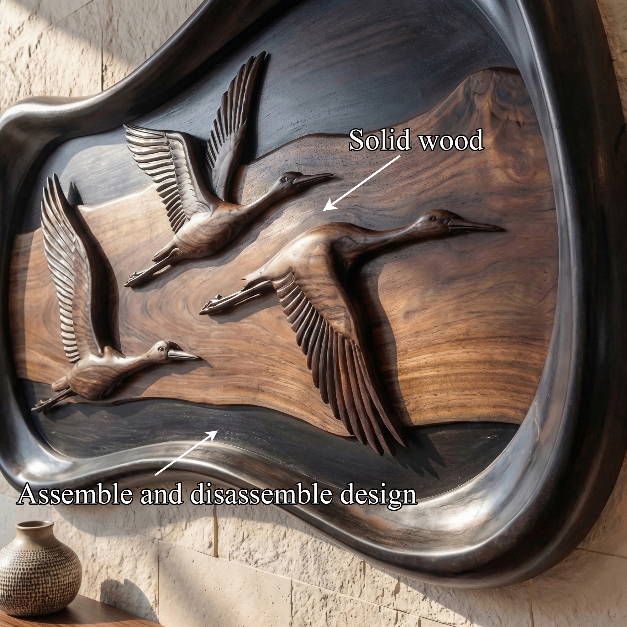 Modern Abstract Wood Sculpture Wall Art Living Room And Lounge SINLKIWD047
