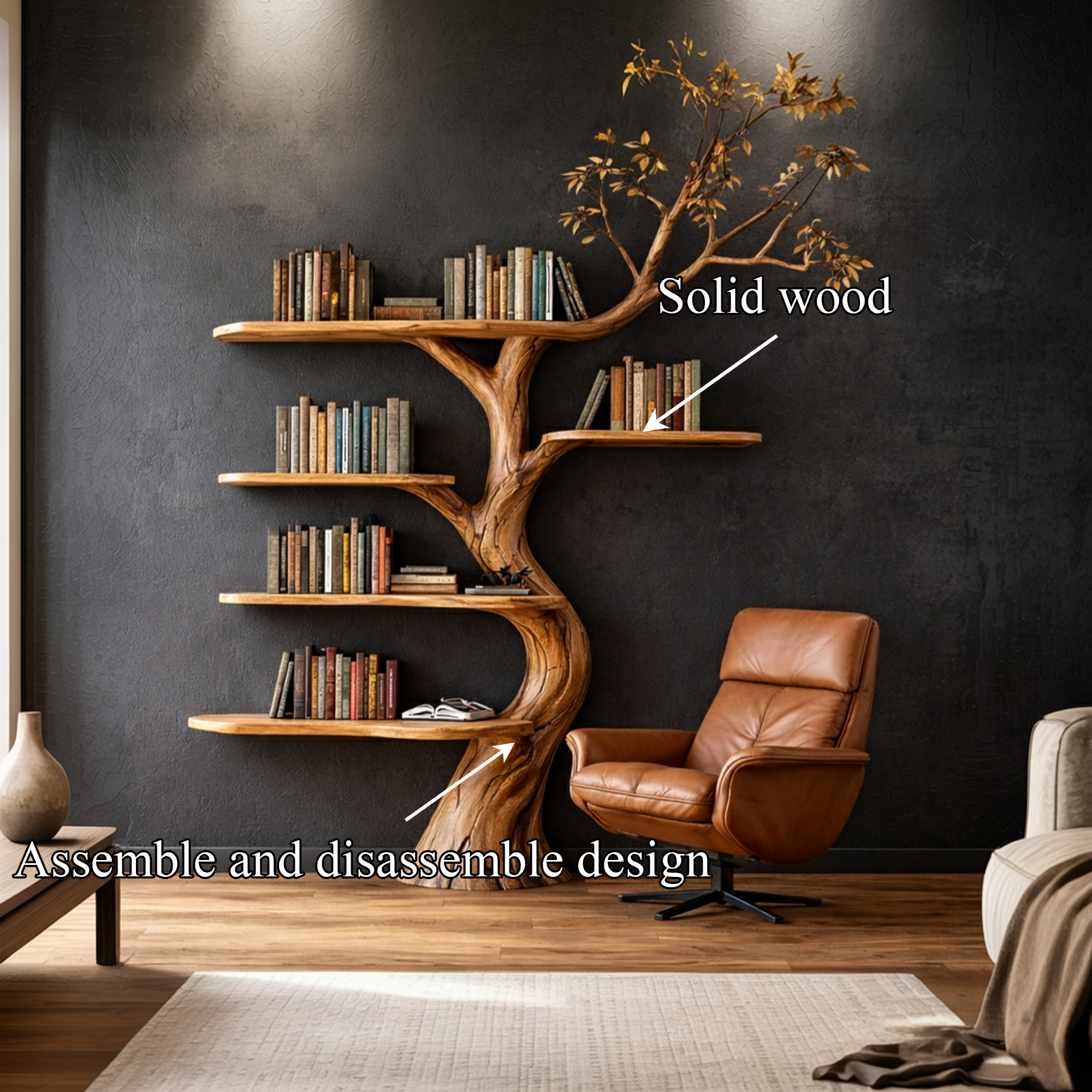 Rustic Sculptural Tree Bookshelf Living Room Interior Statement Wall Feature SINLKITB668