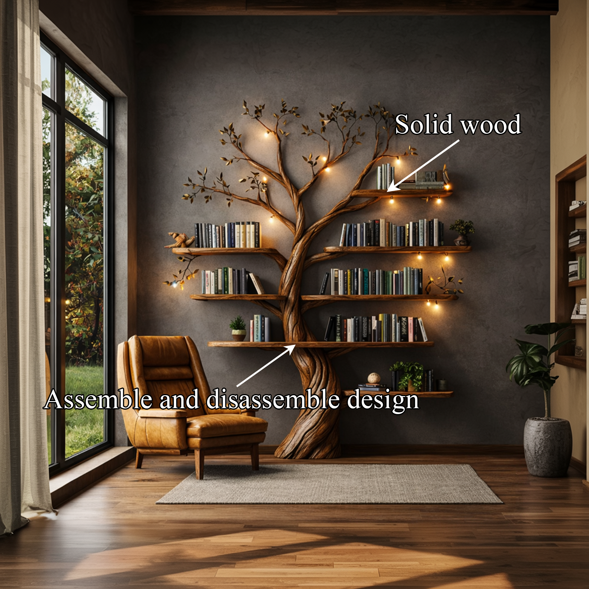 Rustic Nature Inspired Tree Display Bookcase Living Room SINLKITB649