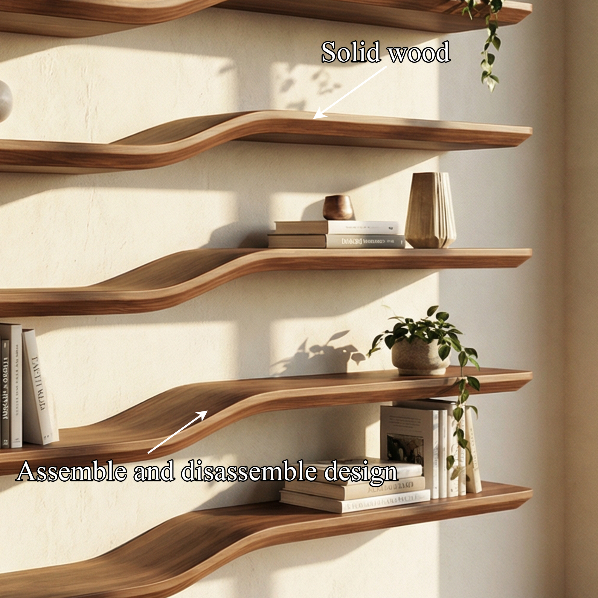 Modern Sculptural Wave Wall Shelves Floating Wood Display SINLKIFL479