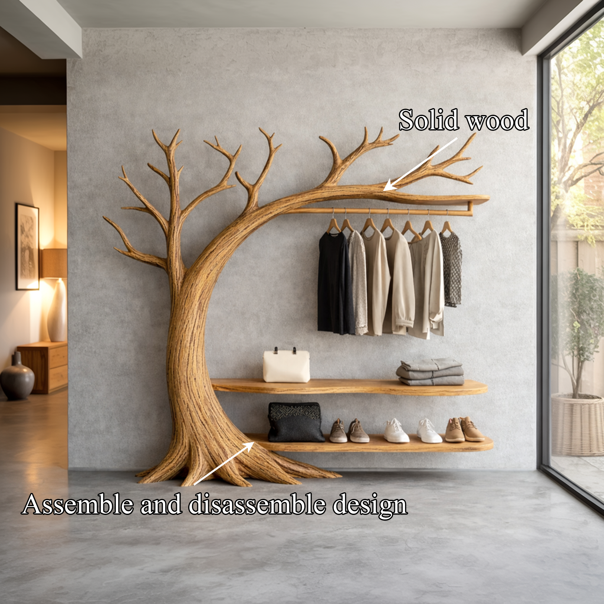 Organic Wood Tree Coat Rack Modern Living Room SINLKITCR086