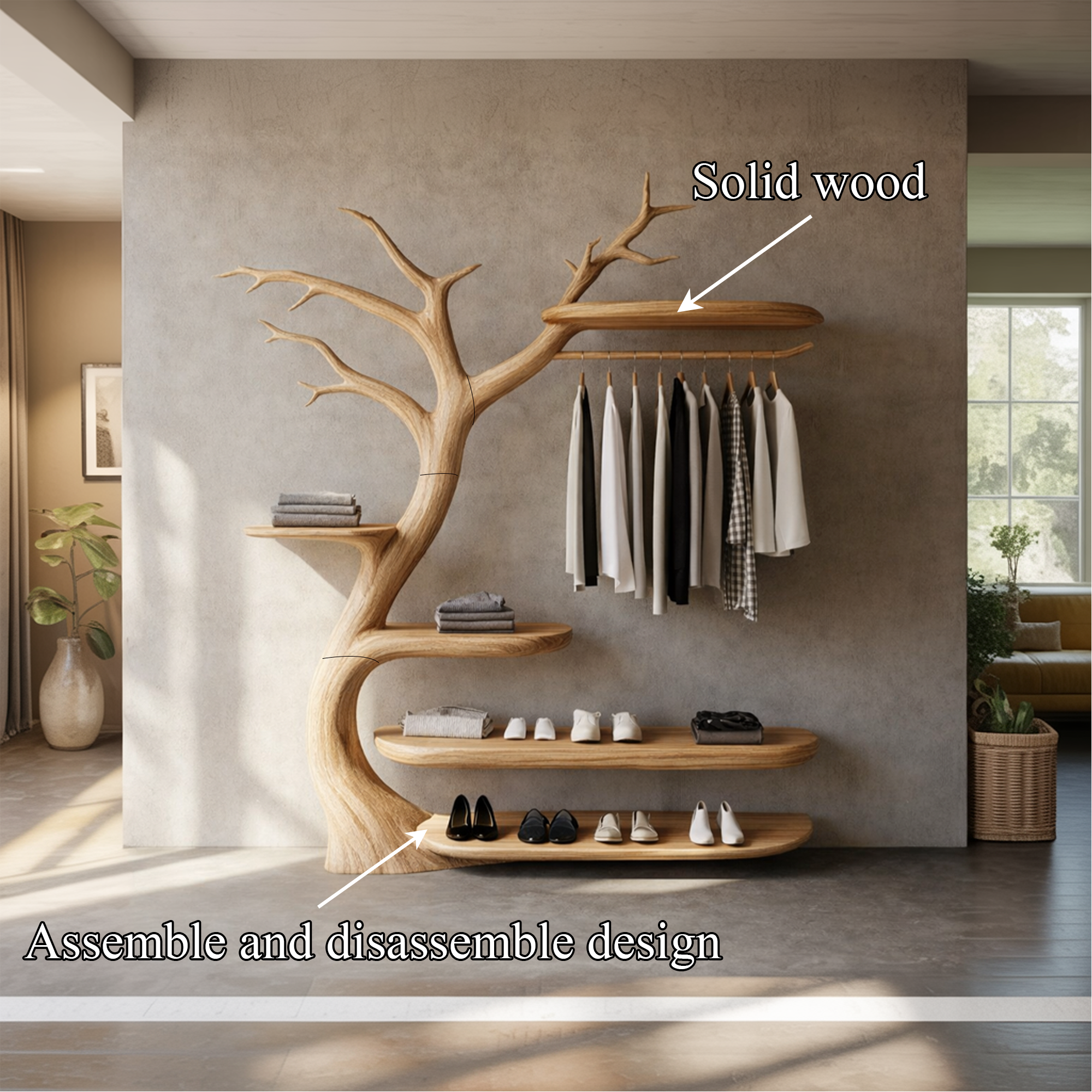Handcrafted Wooden Tree Coat Rack Bedroom Space SINLKITCR088