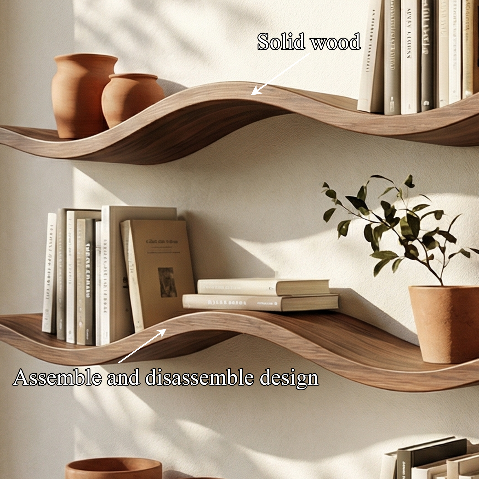 Modern Organic Wave Floating Shelves Wood Artistic Wall Display SINLKIFL483