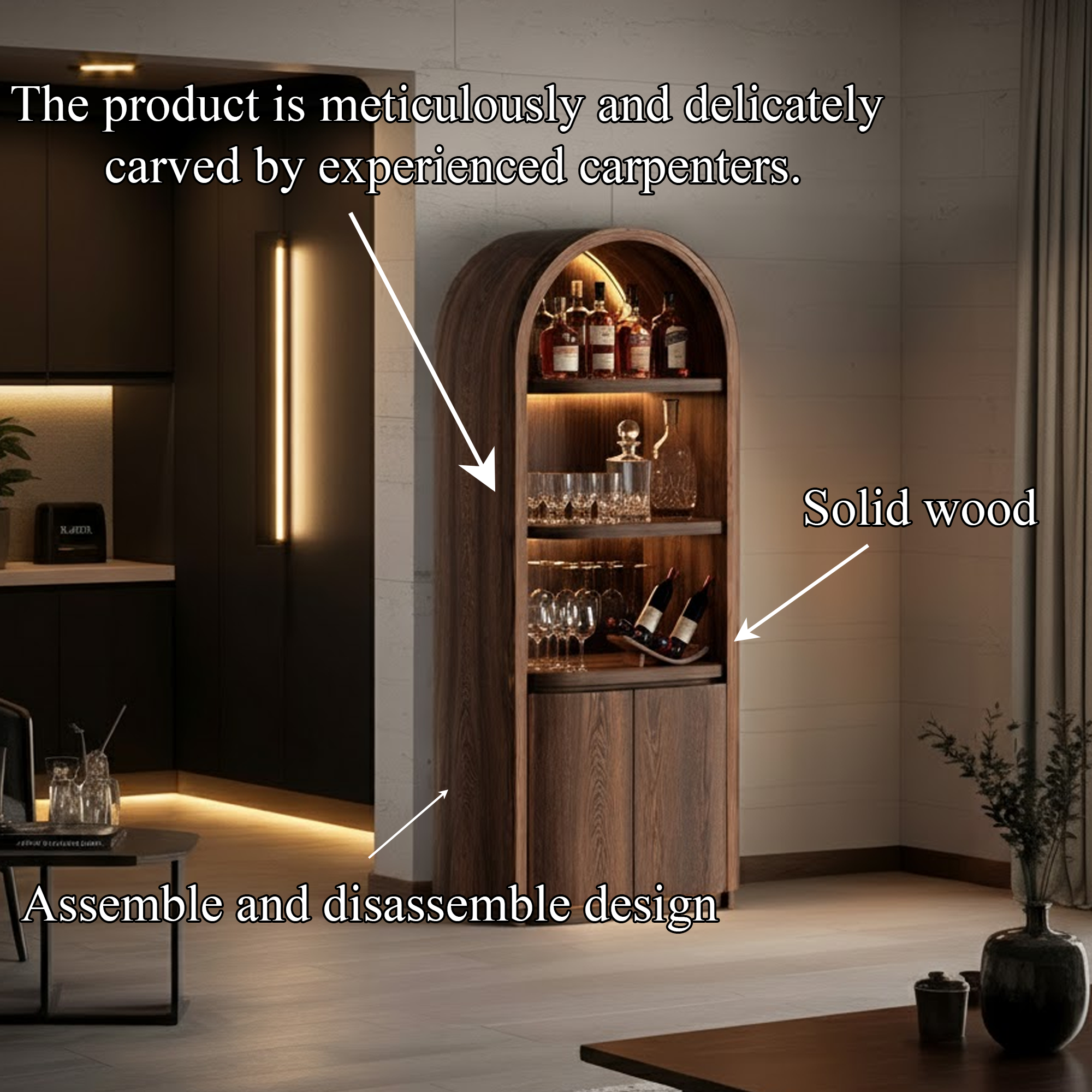 Mid Century Arched Bar Cabinet Dining Room Interior Display SINLKISC327