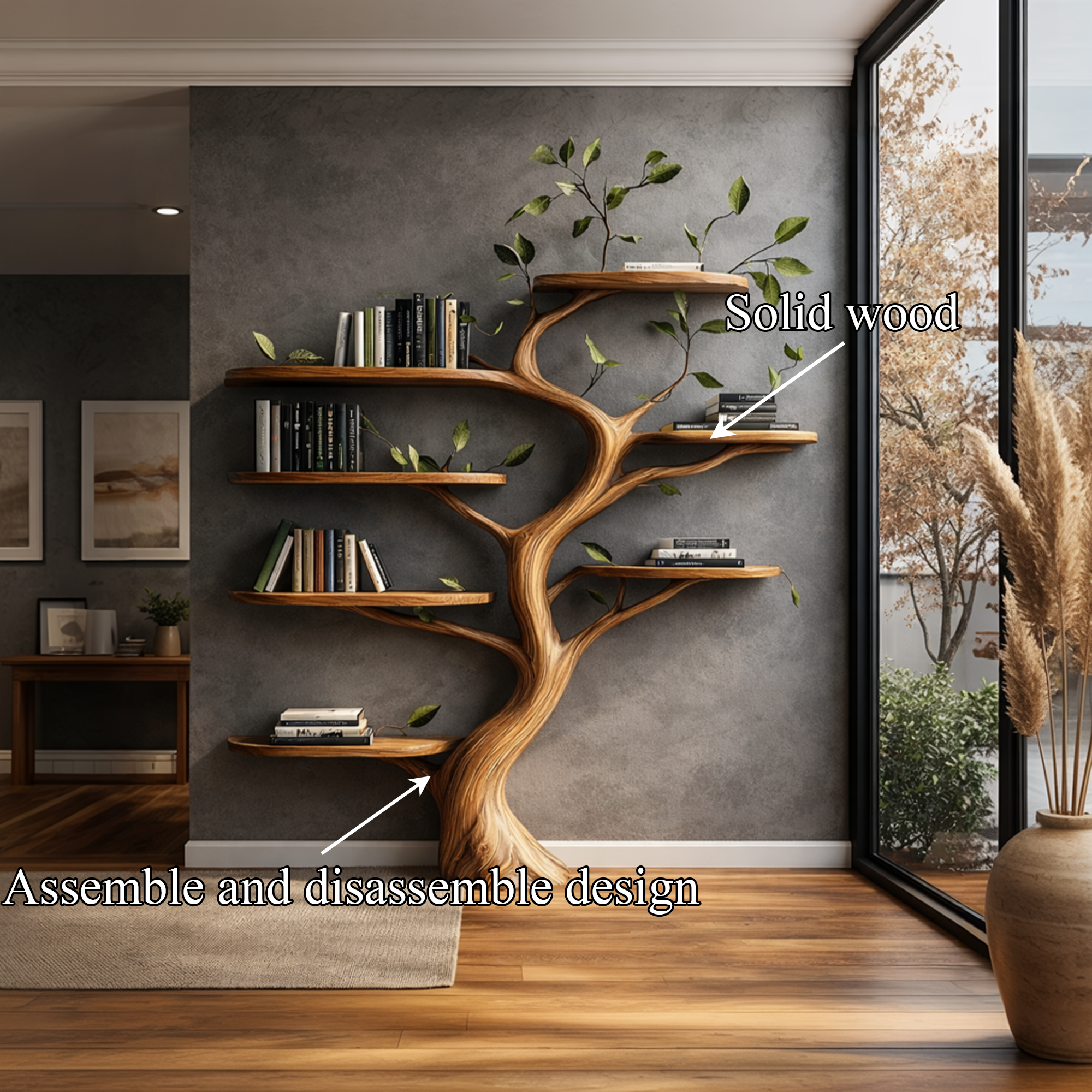Organic Wood Tree Bookshelf Modern Living Room SINLKITB625
