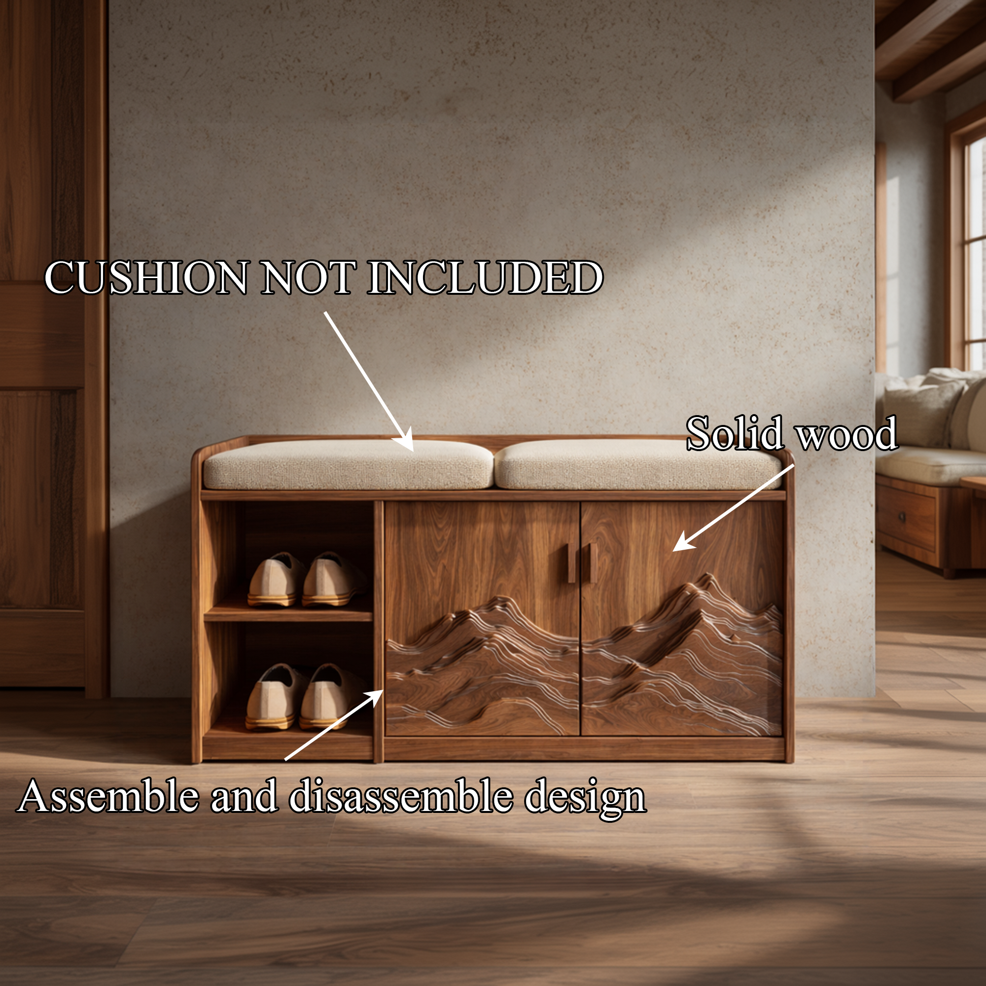 Rustic Sculptural Storage Bench For Entryway Or Sleeping Space SINLKISB087