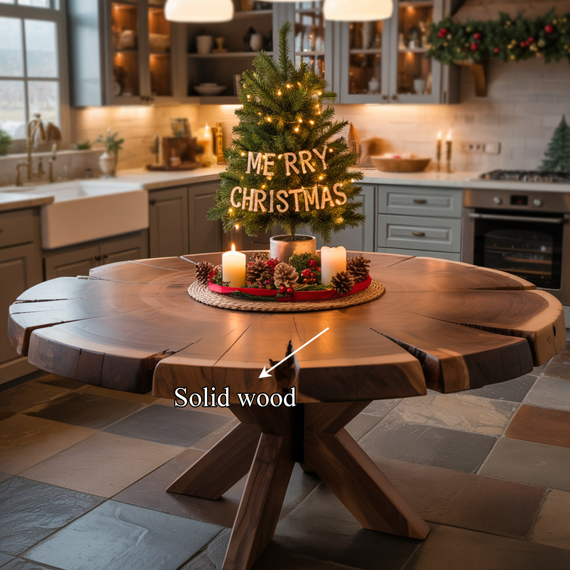 Rustic Round Dining Table Christmas Holiday Kitchen Decor SINLKIDT136
