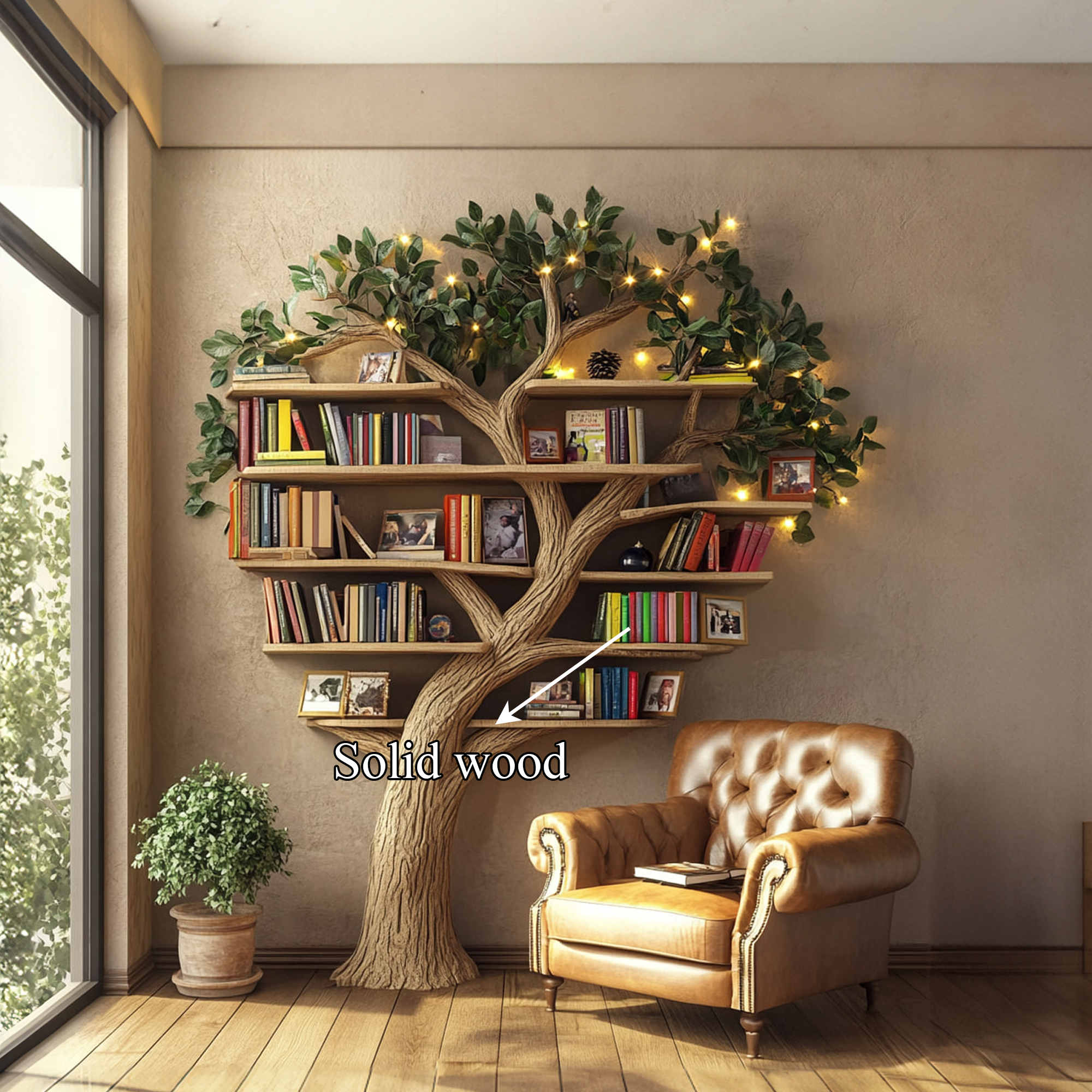Rustic Tree Wall Bookshelf Warm Reading Corner SINLKITB534