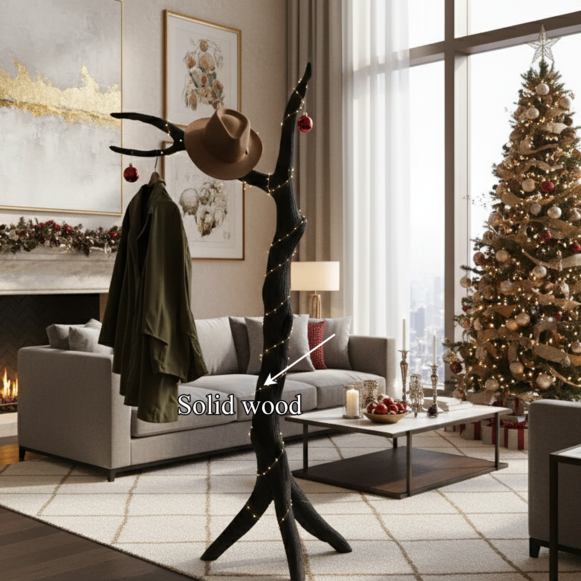 Rustic Tree Coat Rack Handcrafted Christmas Living Room Decor SINLKITCR073