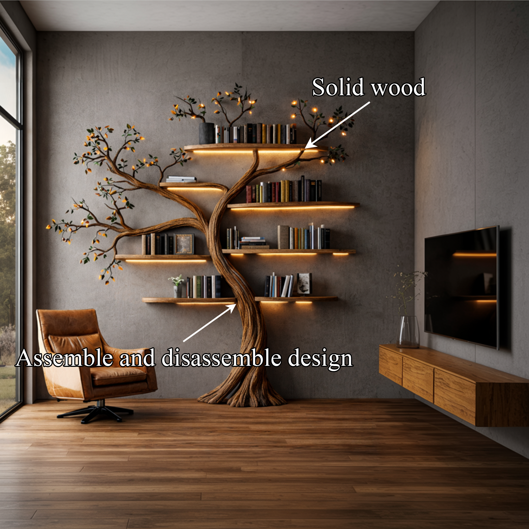 Sculptural Tree Bookshelf Living Room Interior Architectural Wall Feature SINLKITB663
