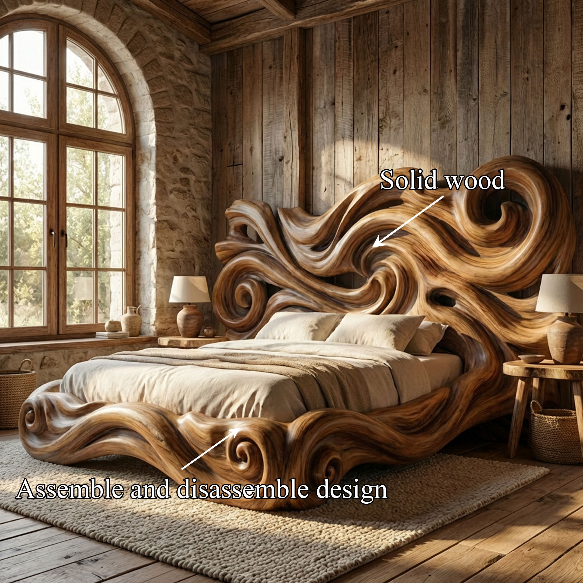 Rustic Sculptural Bed Frame For Bedroom Or Master Bedroom SINLKIWB093