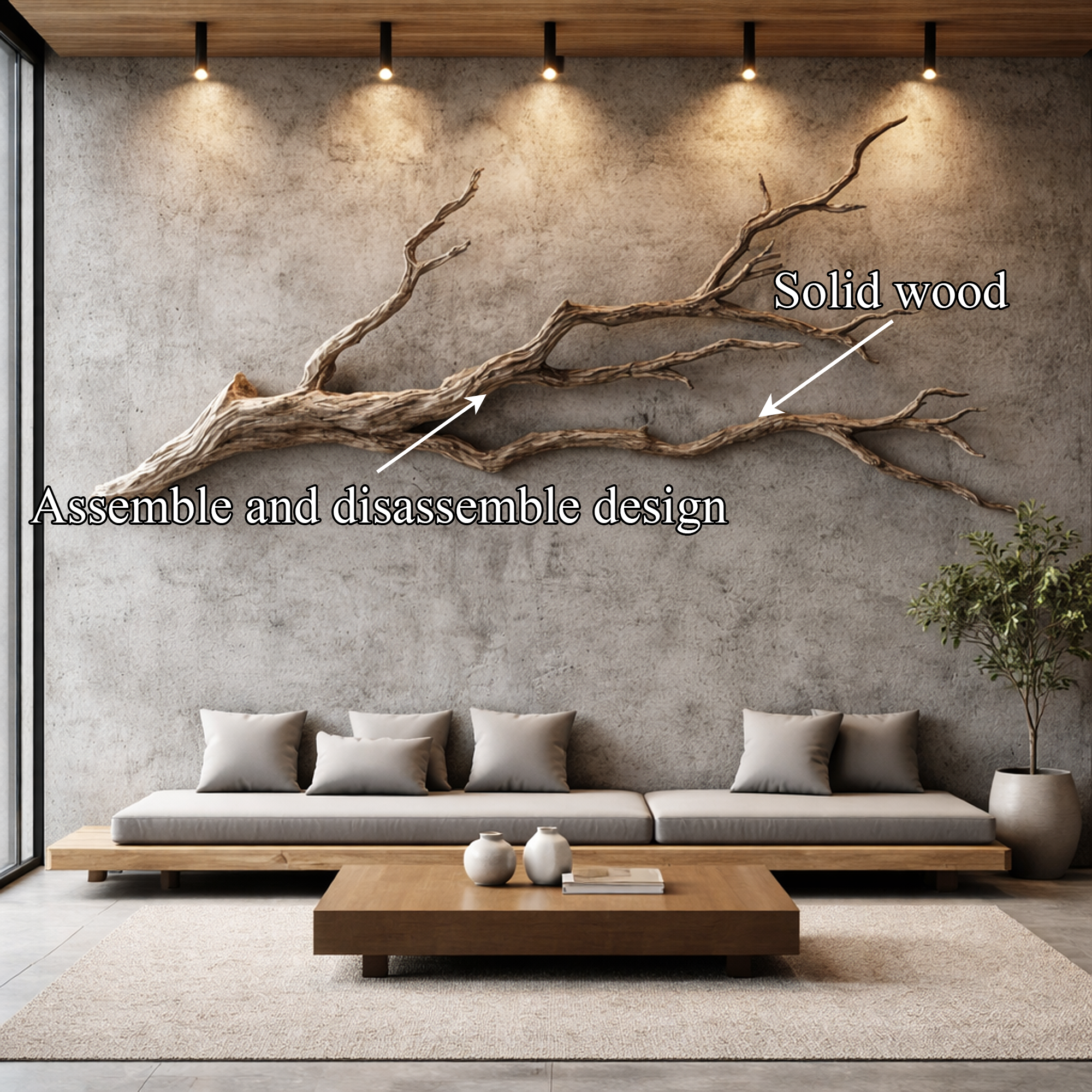 Flowing Organic Wood Branch Wall Sculpture Contemporary Decor SINLKIWD030