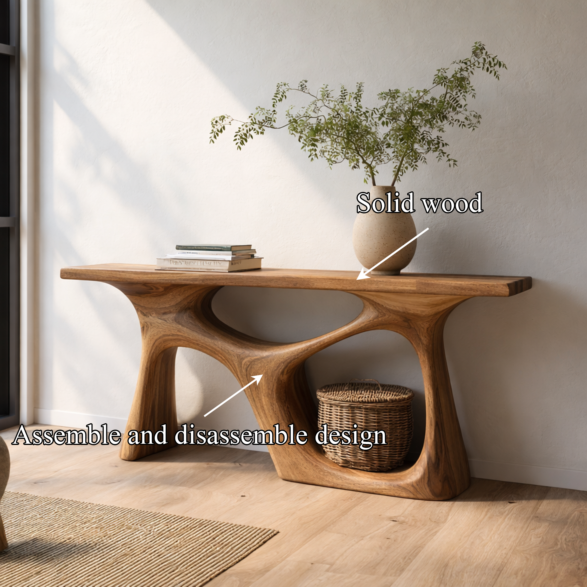 Organic Modern Console Table Sculptural Design For Japandi Interior SINLKICS462