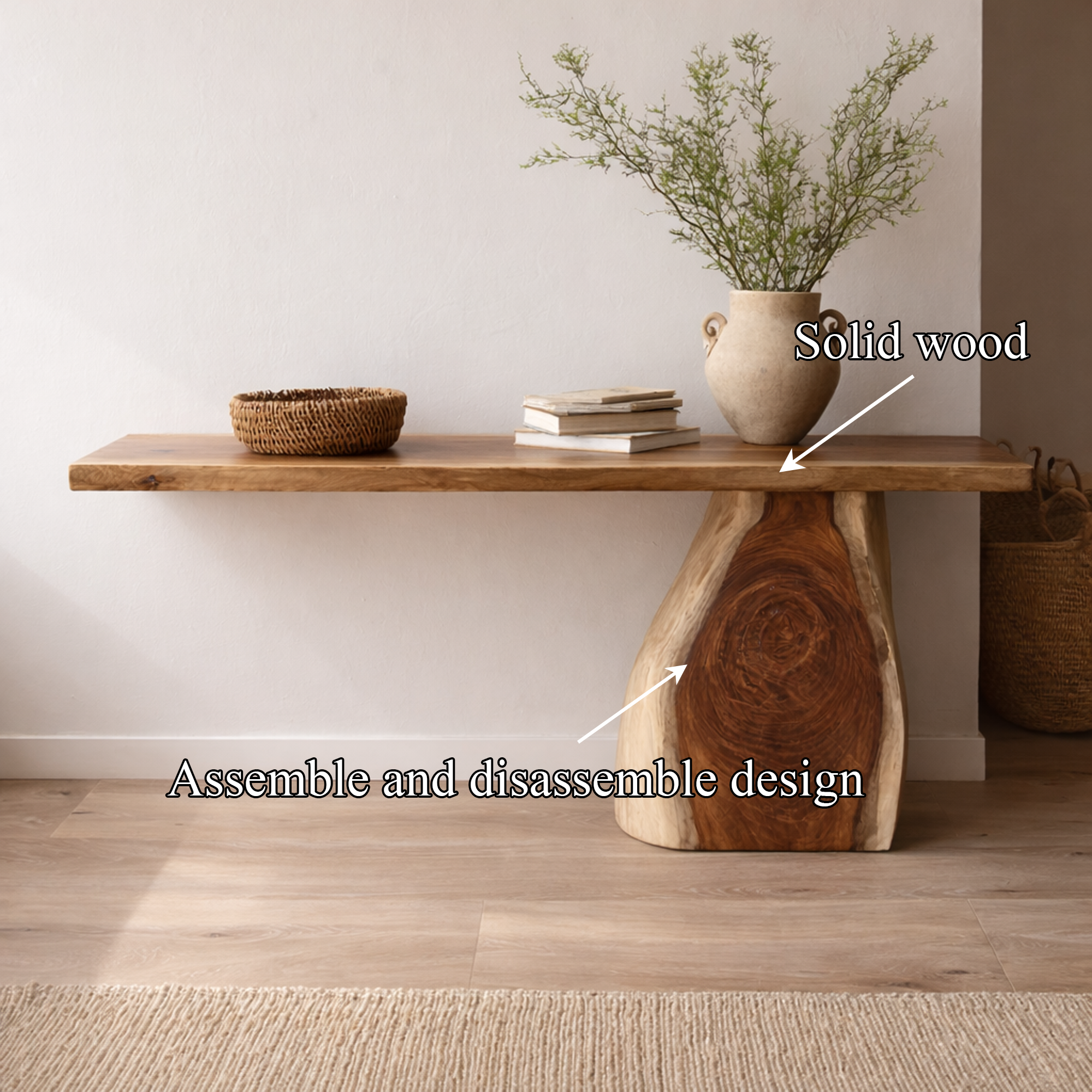 Rustic Organic Console Table Sculptural Leg For Living Room Decor SINLKICS463