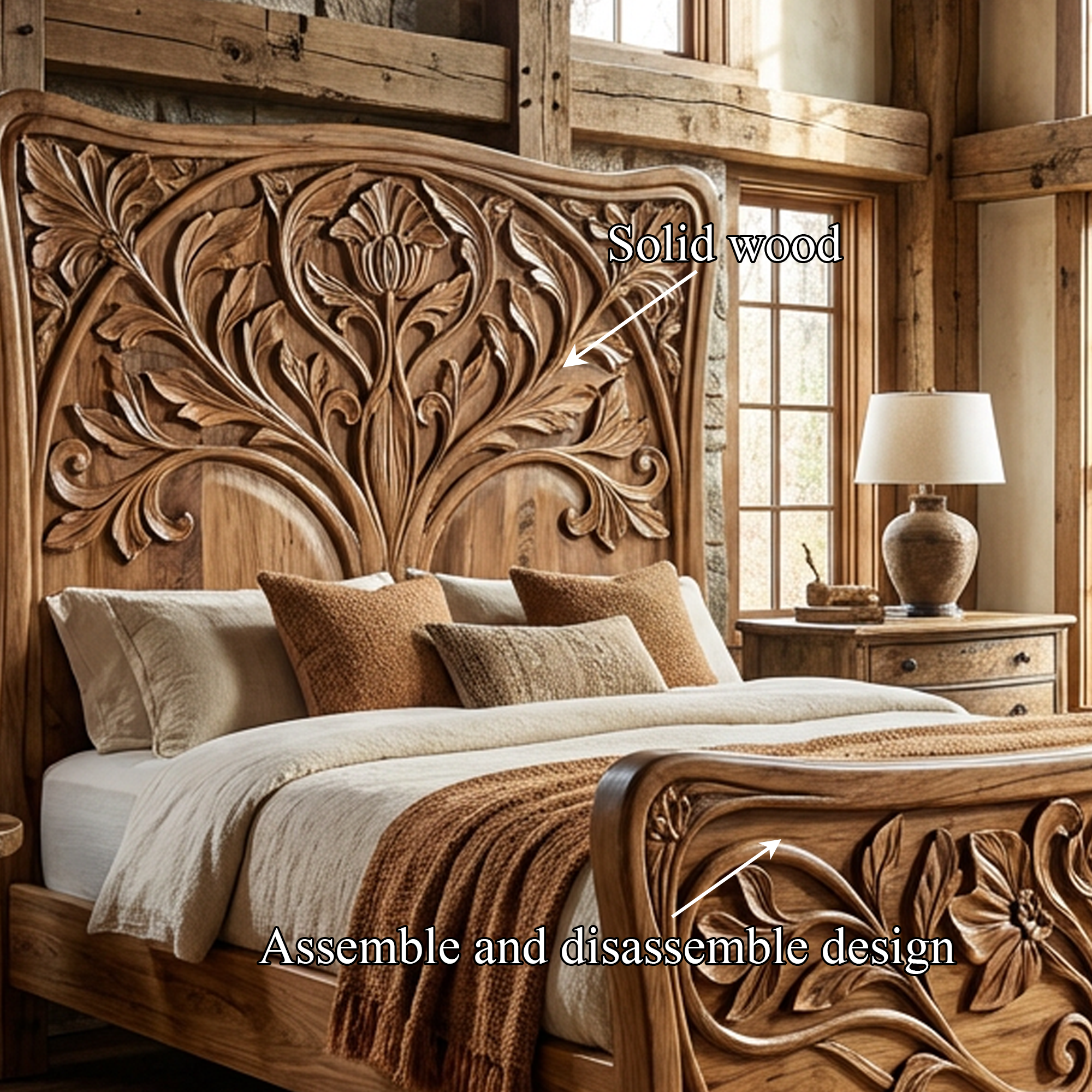 Rustic Curved Platform Bed For Bedroom Or Master Bedroom SINLKIWB105