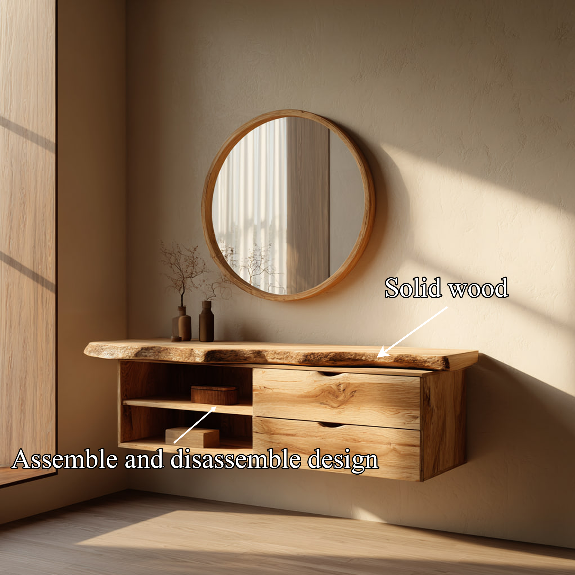 Rustic Bathroom Vanity Shelf Natural Grain Wood Bathroom Feature SINLKIBRV235