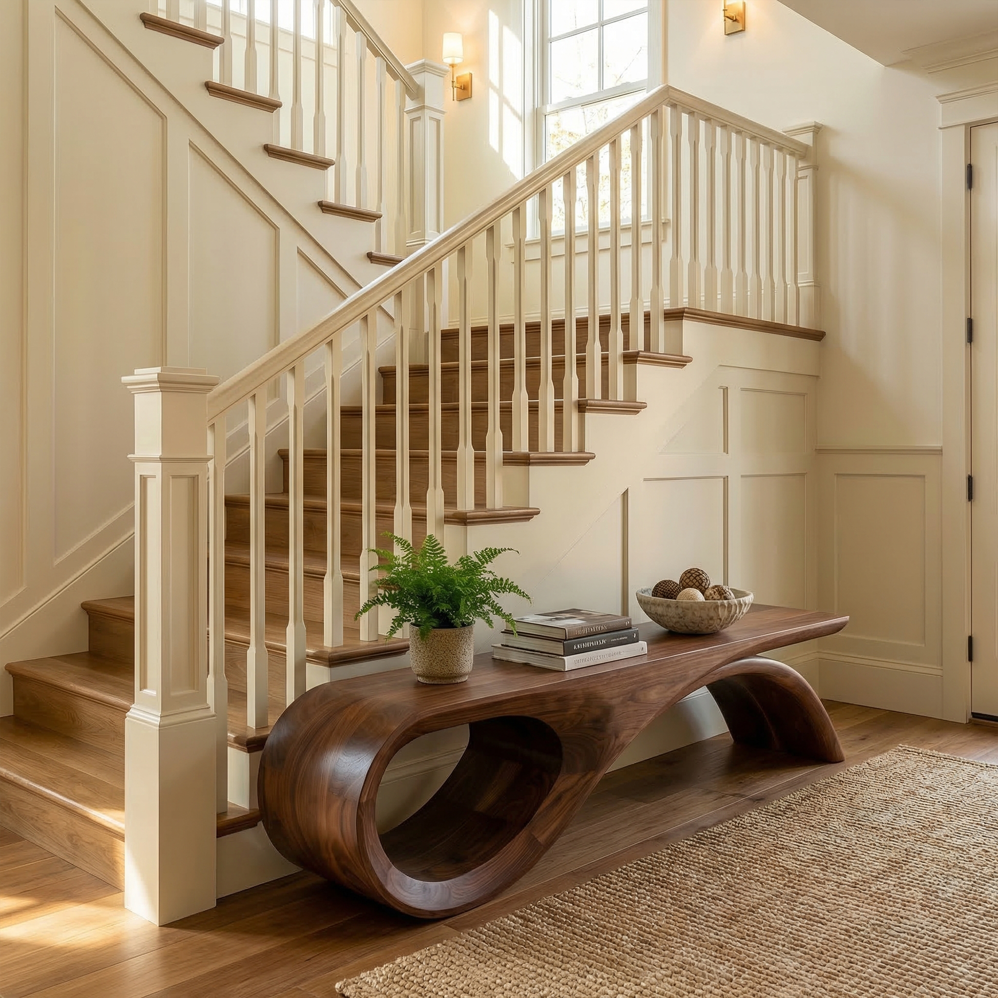 Rustic Solid Wood Bench Loop Curved Base Entryway And Living Room SINLKIRS089