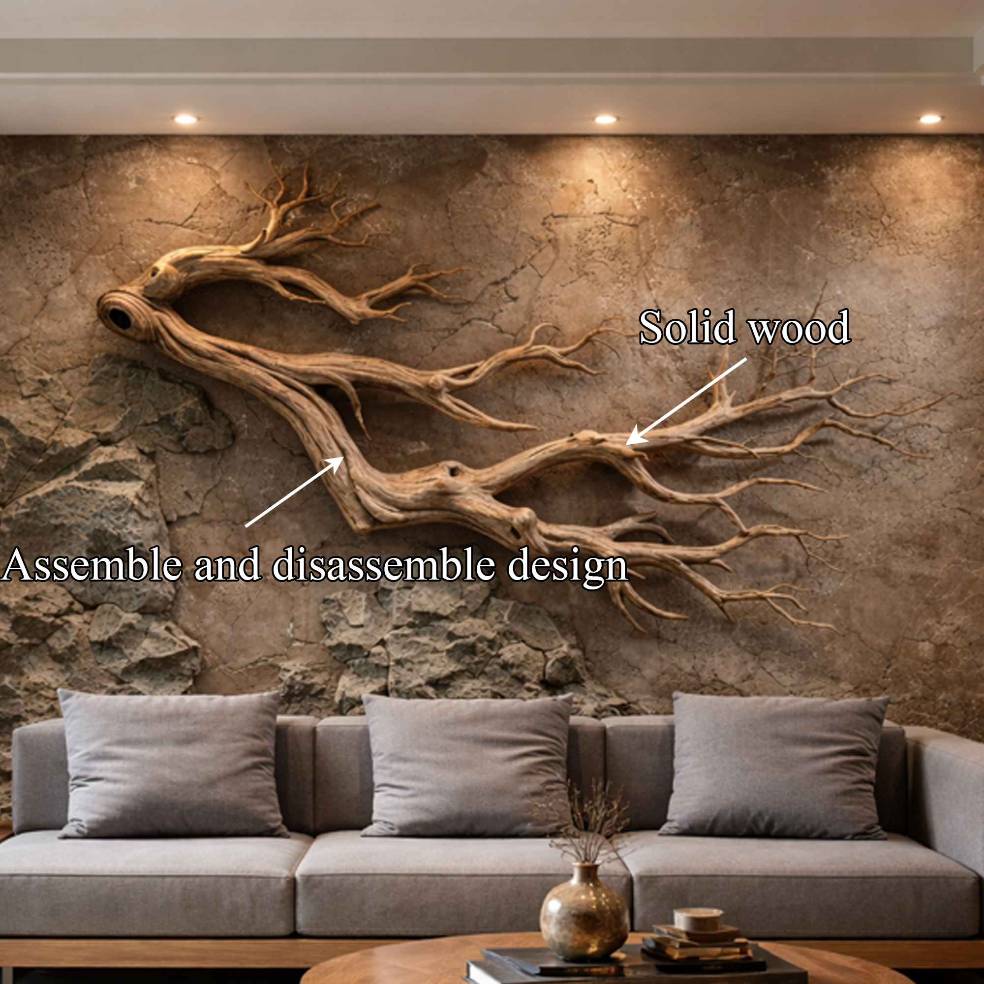 Freeform Wood Branch Wall Art Natural Sculptural Interior Decor SINLKIWD033