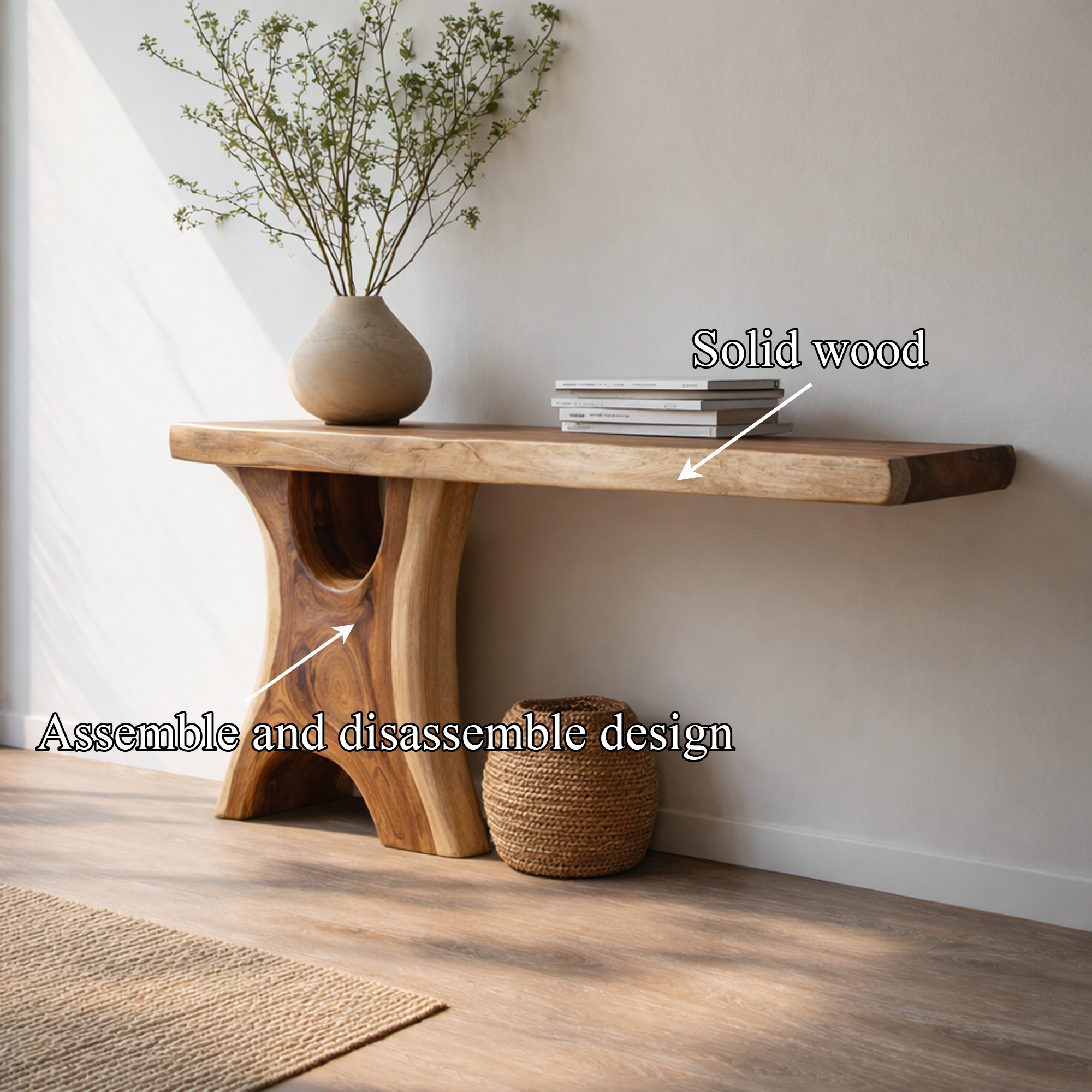 Handmade Rustic Console Table Sculptural Wood Design For Hallway Interior SINLKICS465