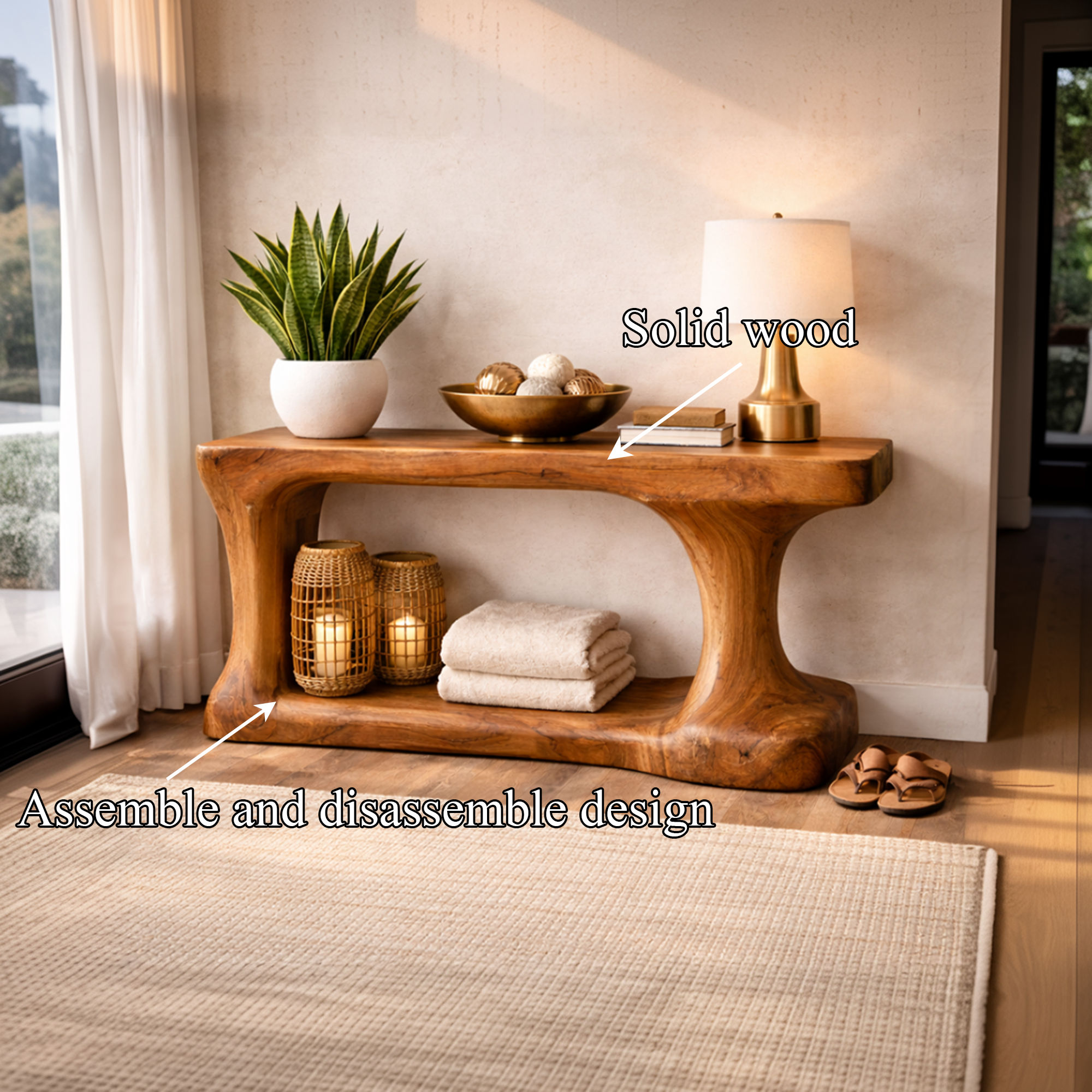 Rustic Console Table Organic Sculptural Design For Entryway SINLKICS452
