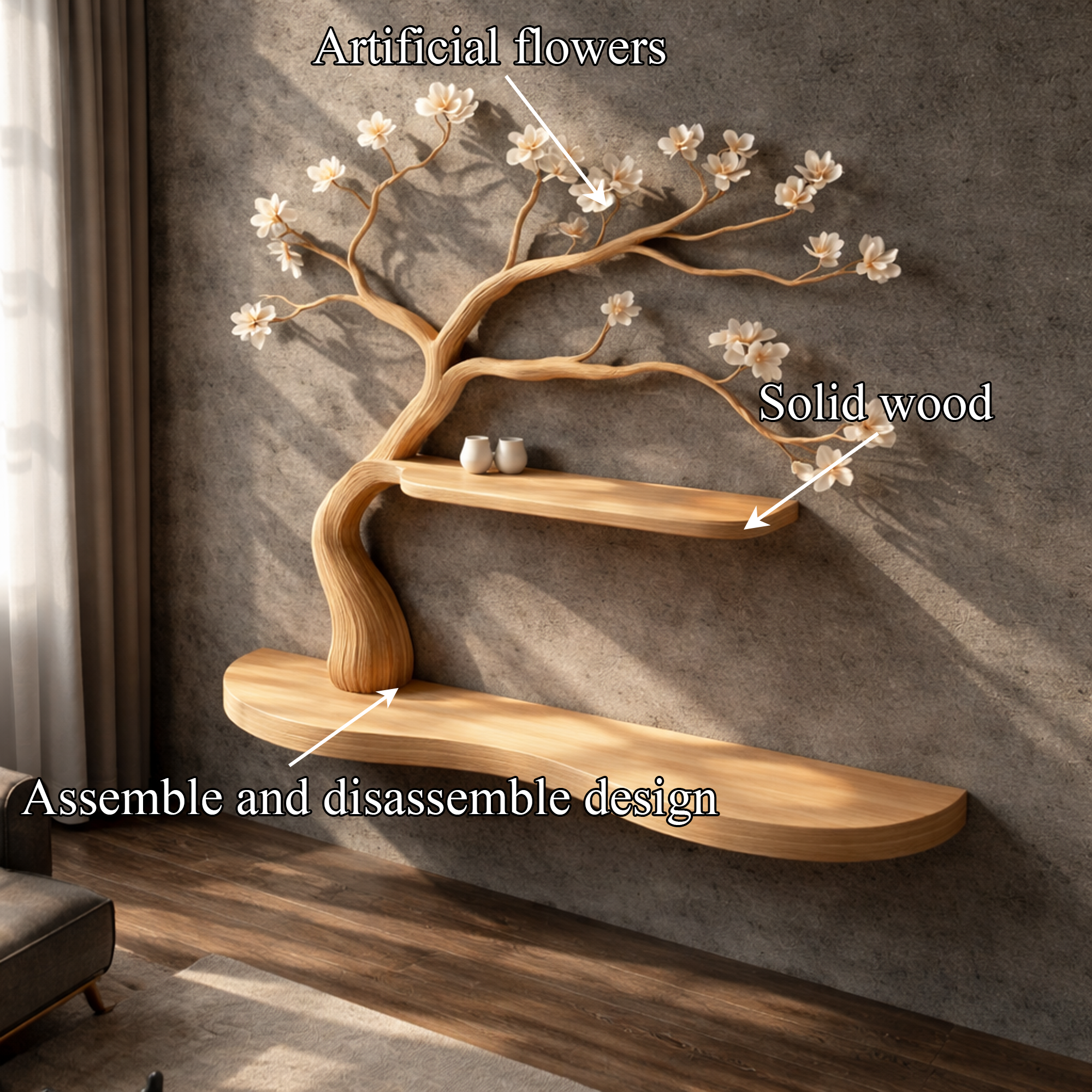 Rustic Tree Shelf Wall Mounted For Bathroom Vanity Decor SINLKIFL253