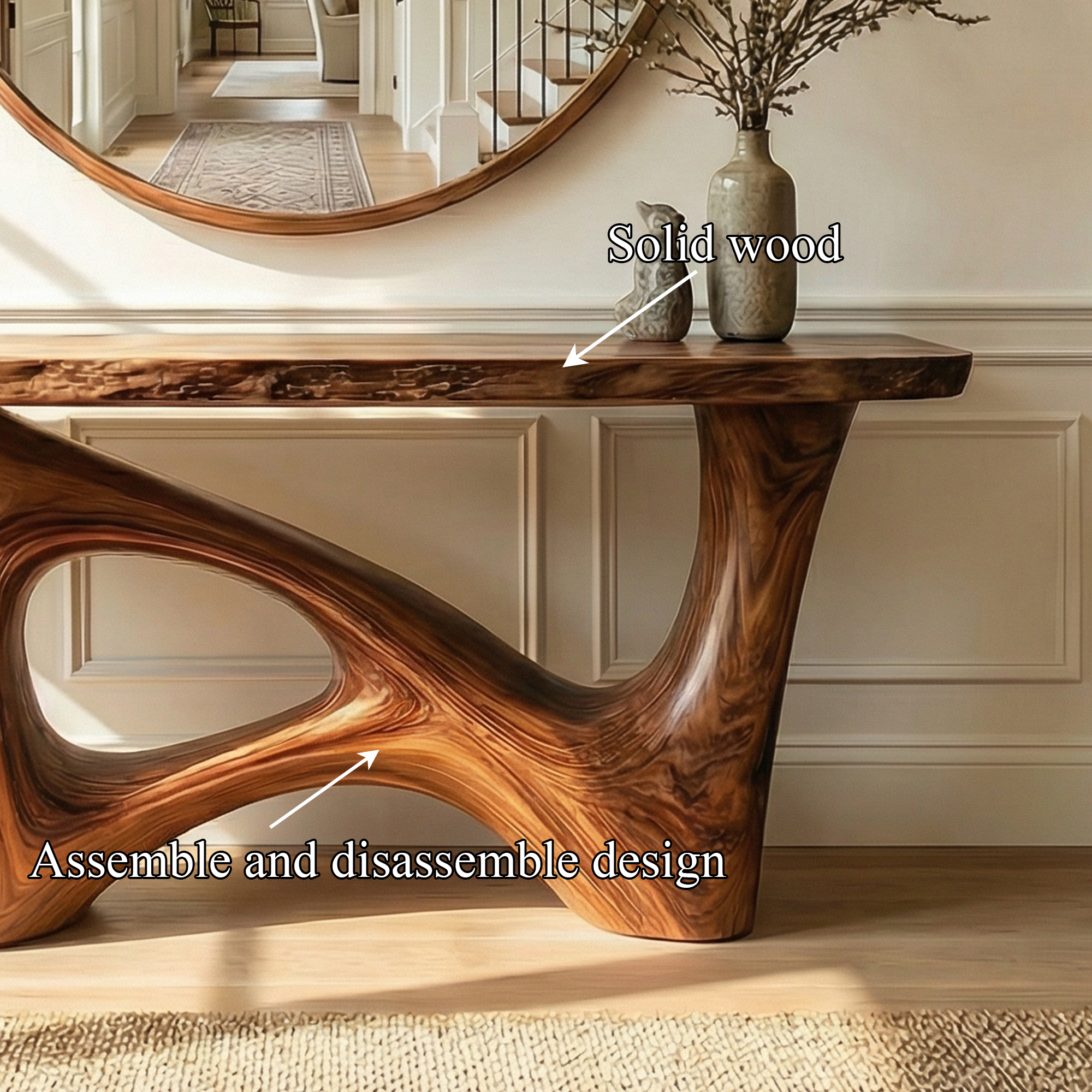 Organic Asymmetric Base Console Table Entryway Hallway Living Room SINLKICS507