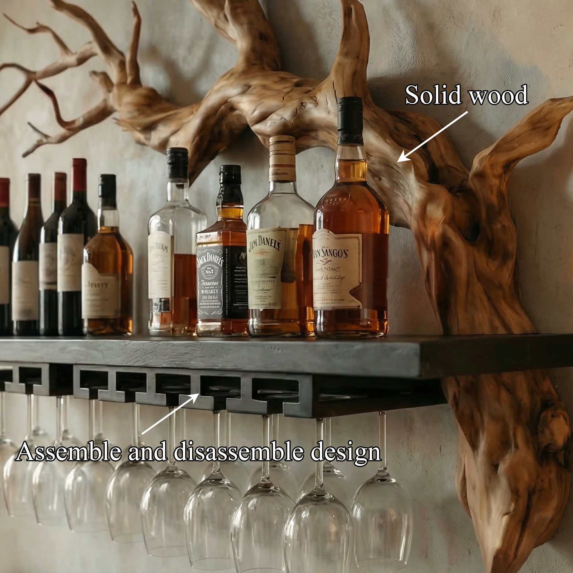 Rustic Tree Branch Wine Rack Living Room Wall Bar Decor SINLKIWR020