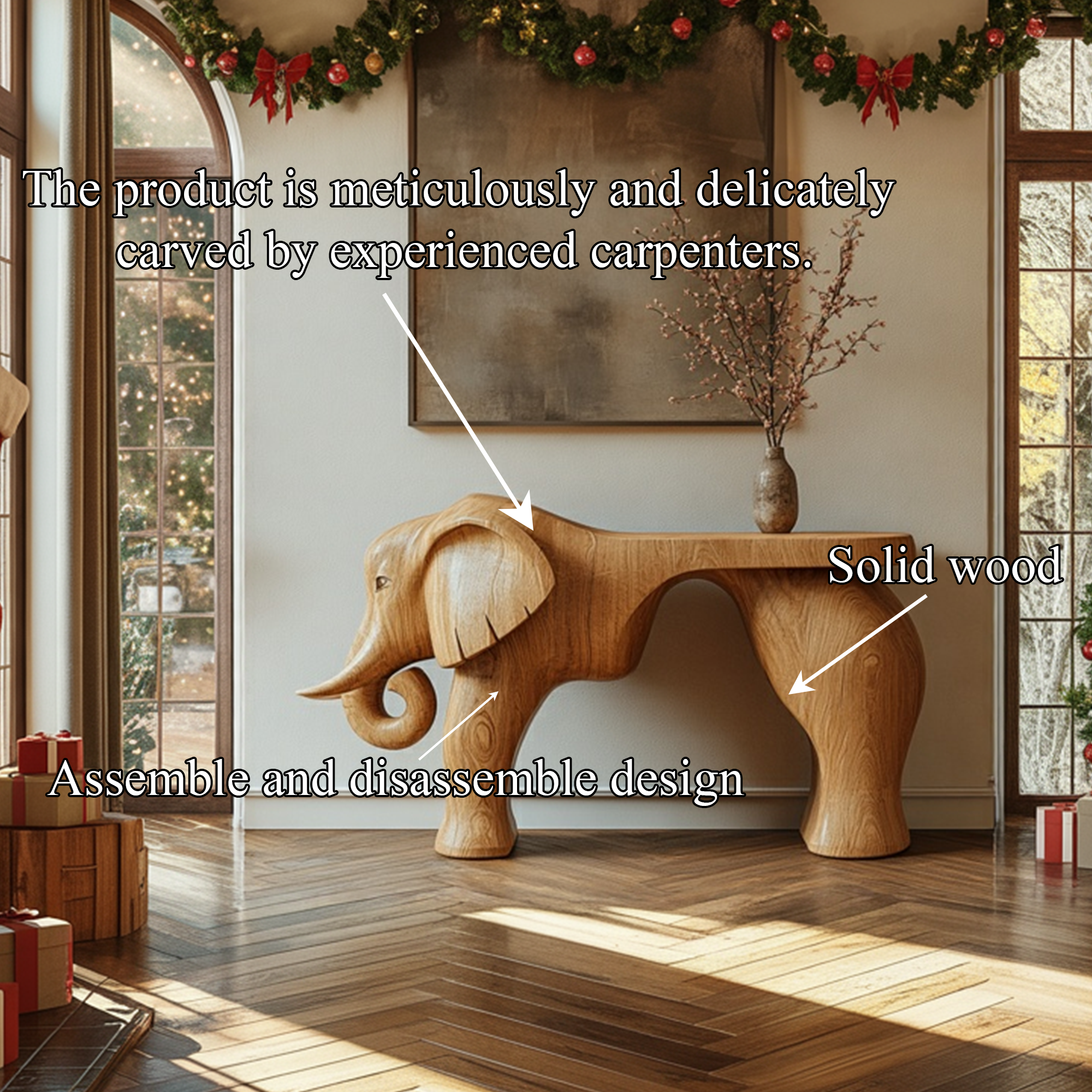 Rustic Console Table Carved Elephant Design Christmas Living Room SINLKICS399