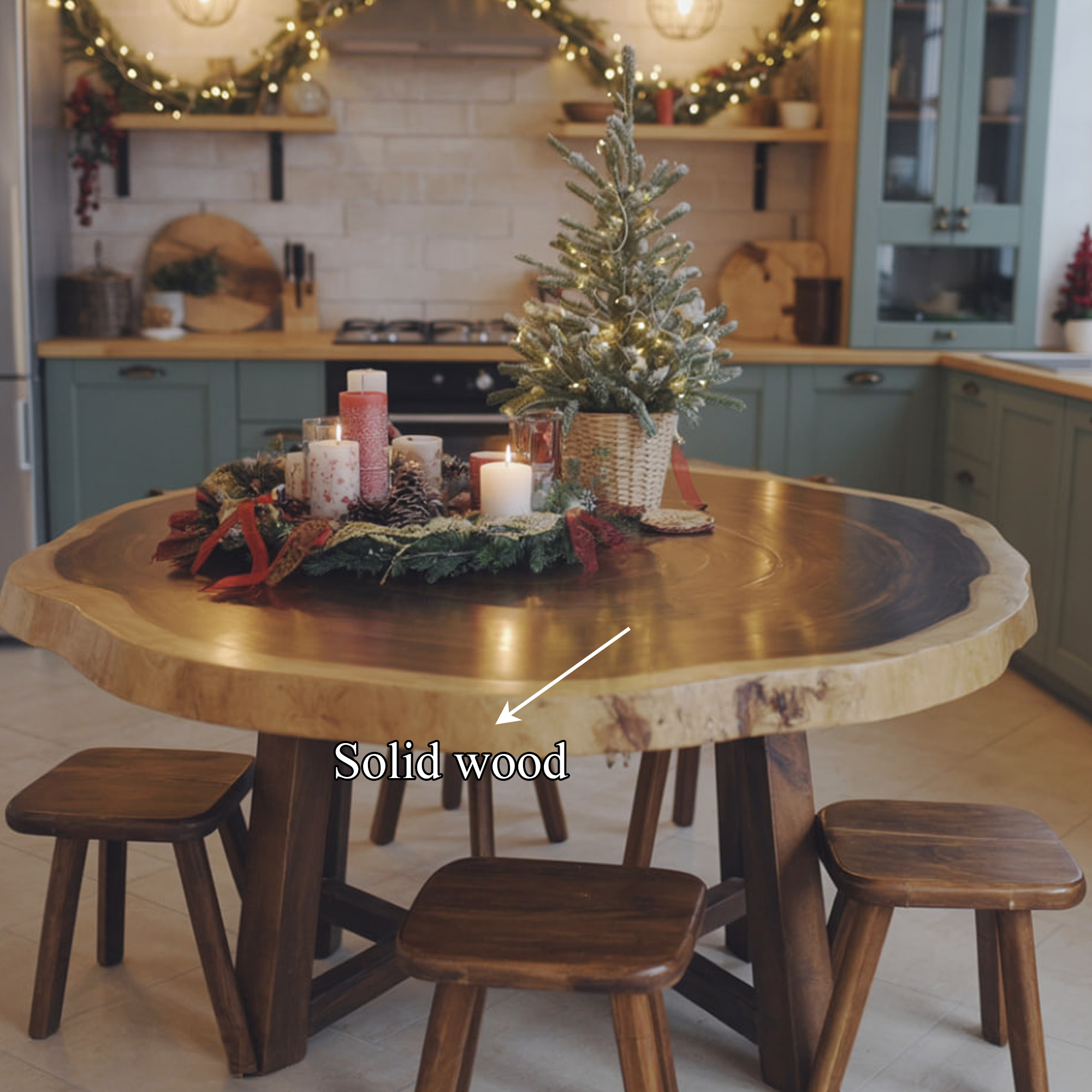 Rustic Round Dining Table Holiday Decor Family Kitchen SINLKIDT139