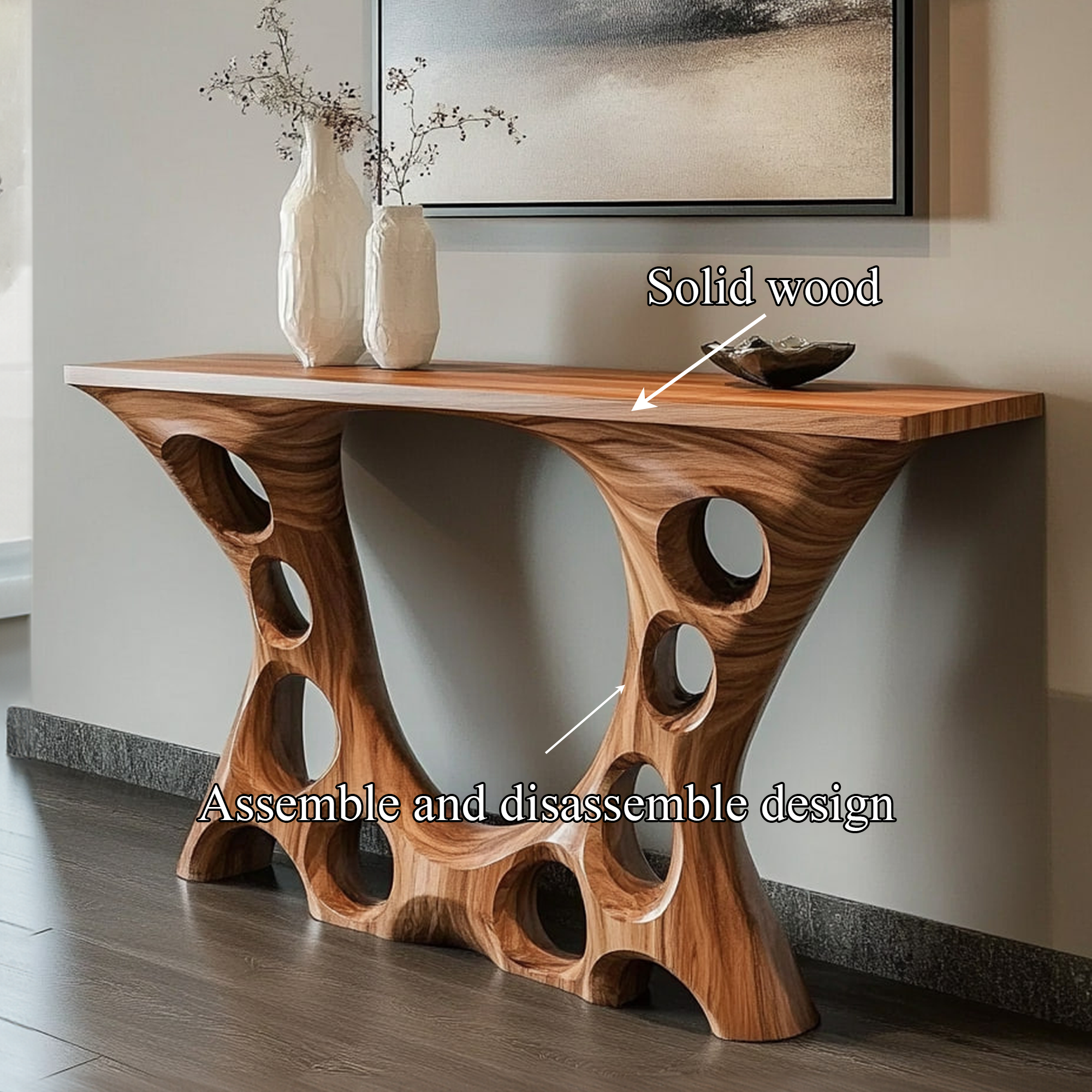 Rustic Console Table Organic Open Hole Design Grand Entryway SINLKICS366
