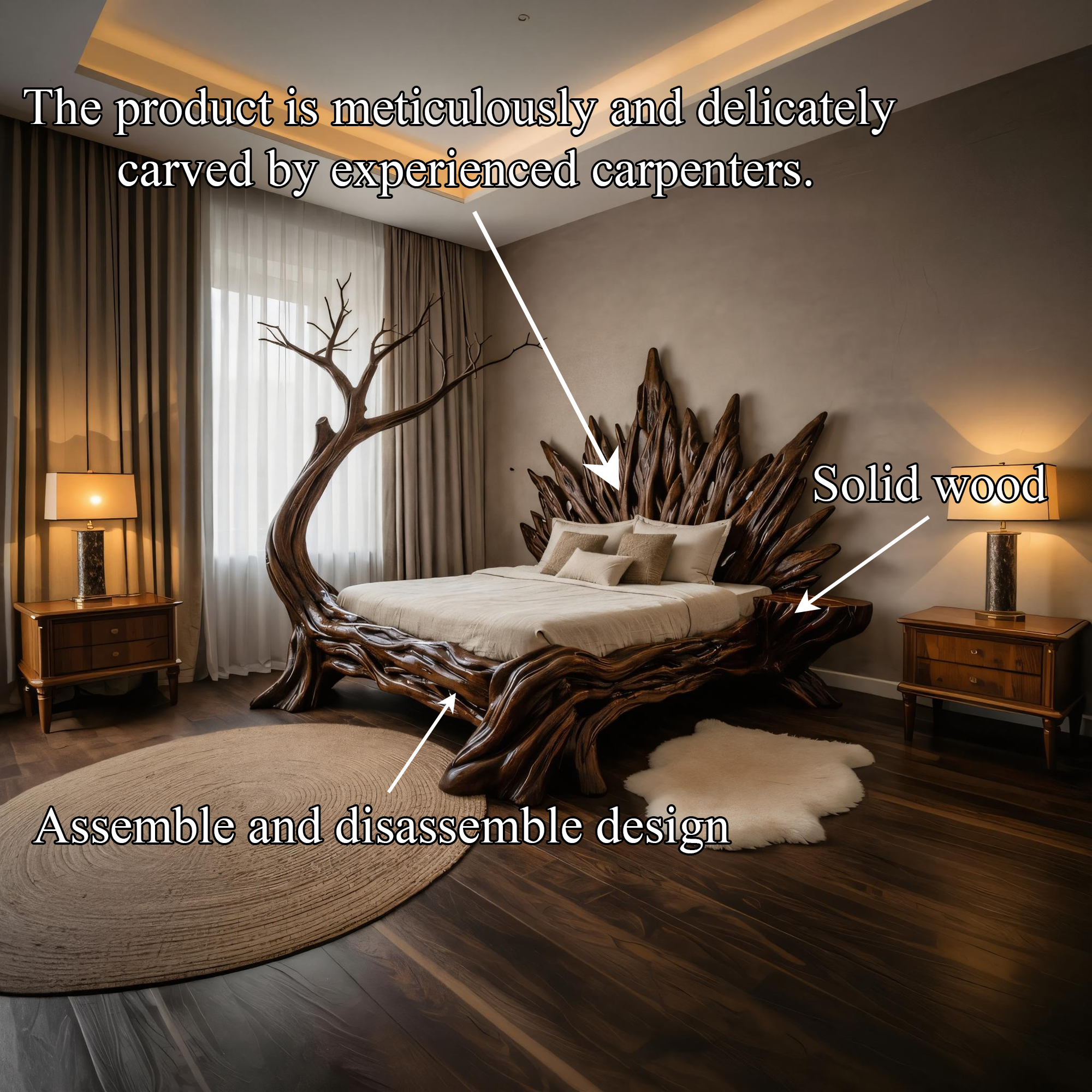 Rustic Minimal Bedroom Wood Platform Bed SINLKIWB086