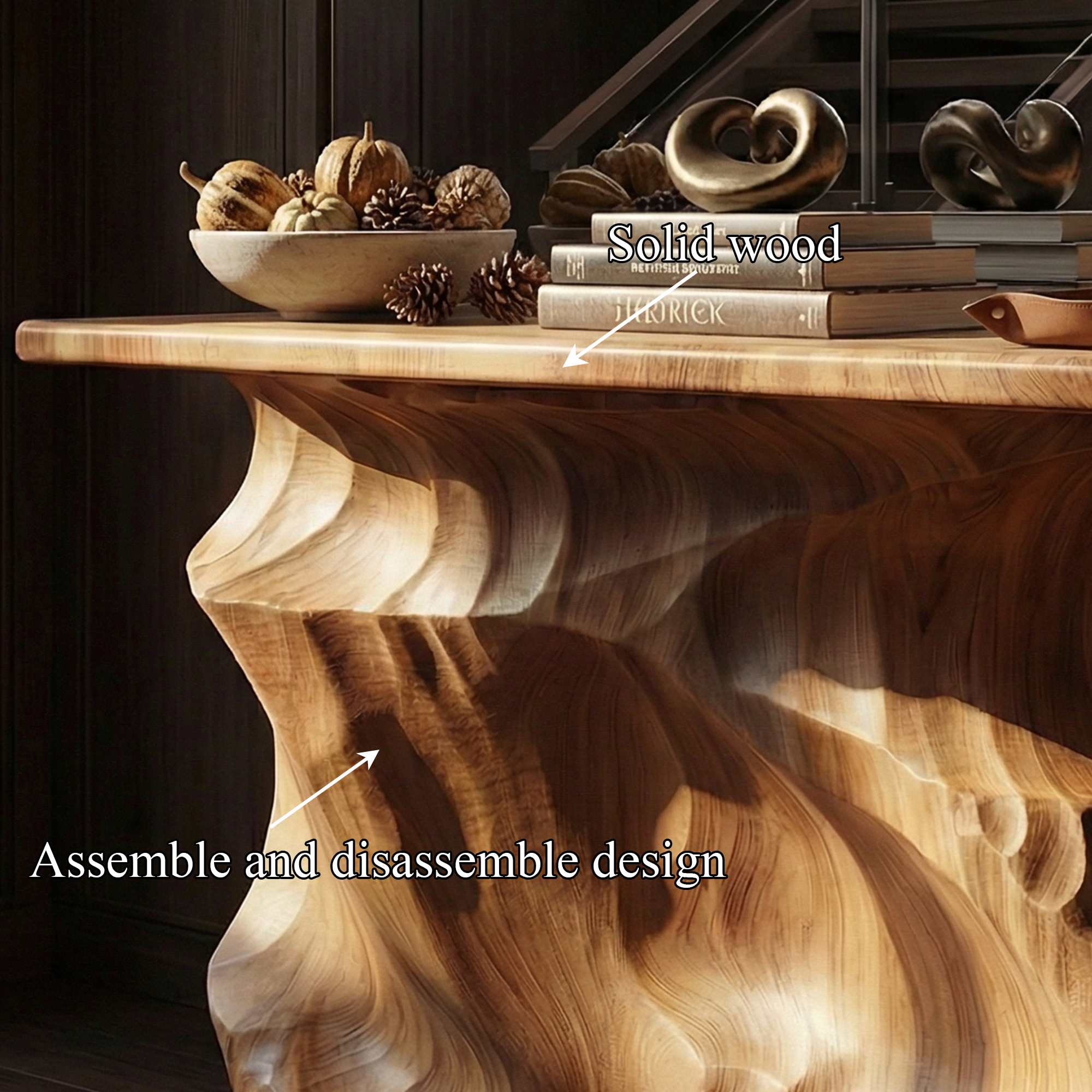 Rustic Solid Sculptural Console Table Entryway Hallway Living Room SINLKICS513