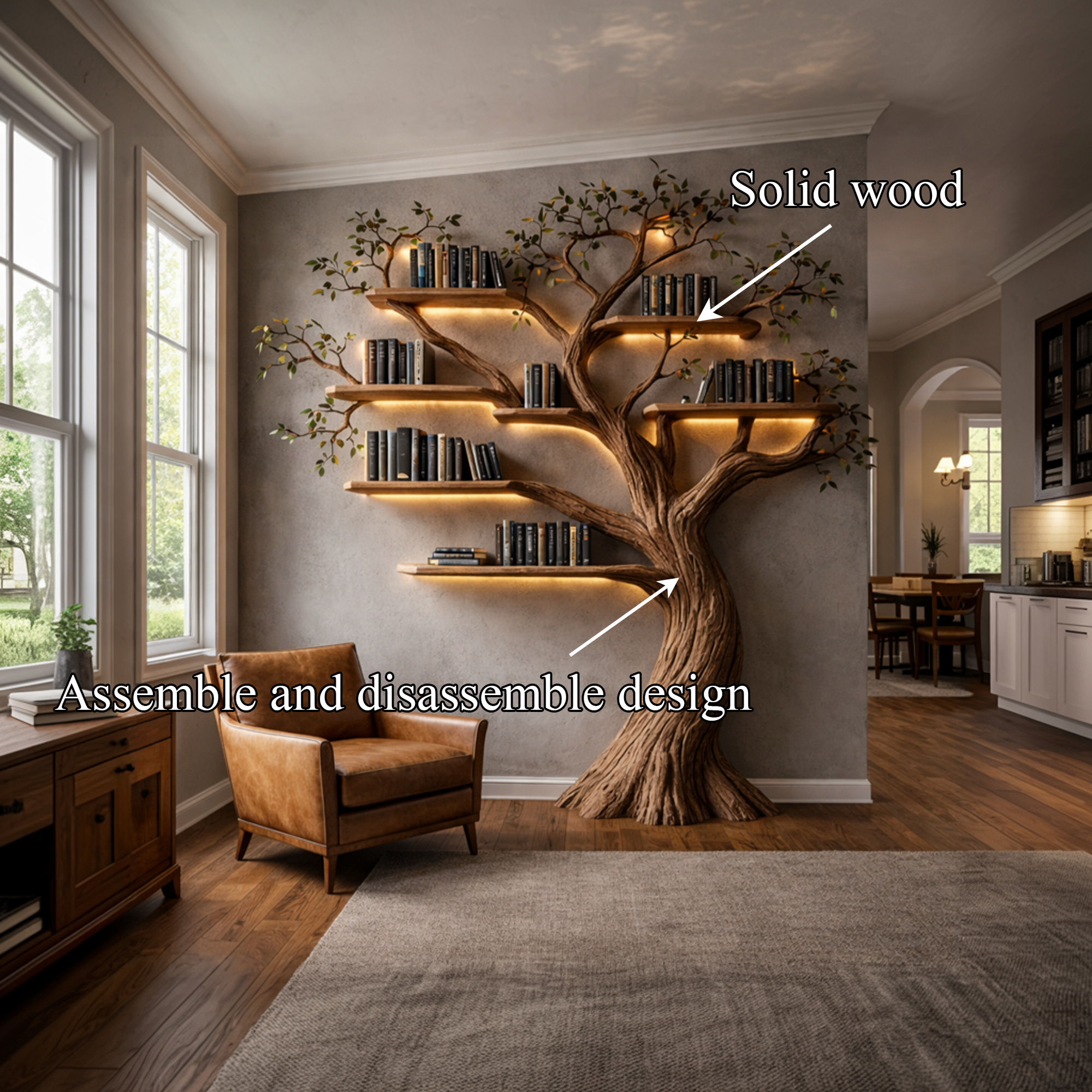 Rustic Nature Inspired Tree Bookshelf Handmade For Living Room SINLKITB686