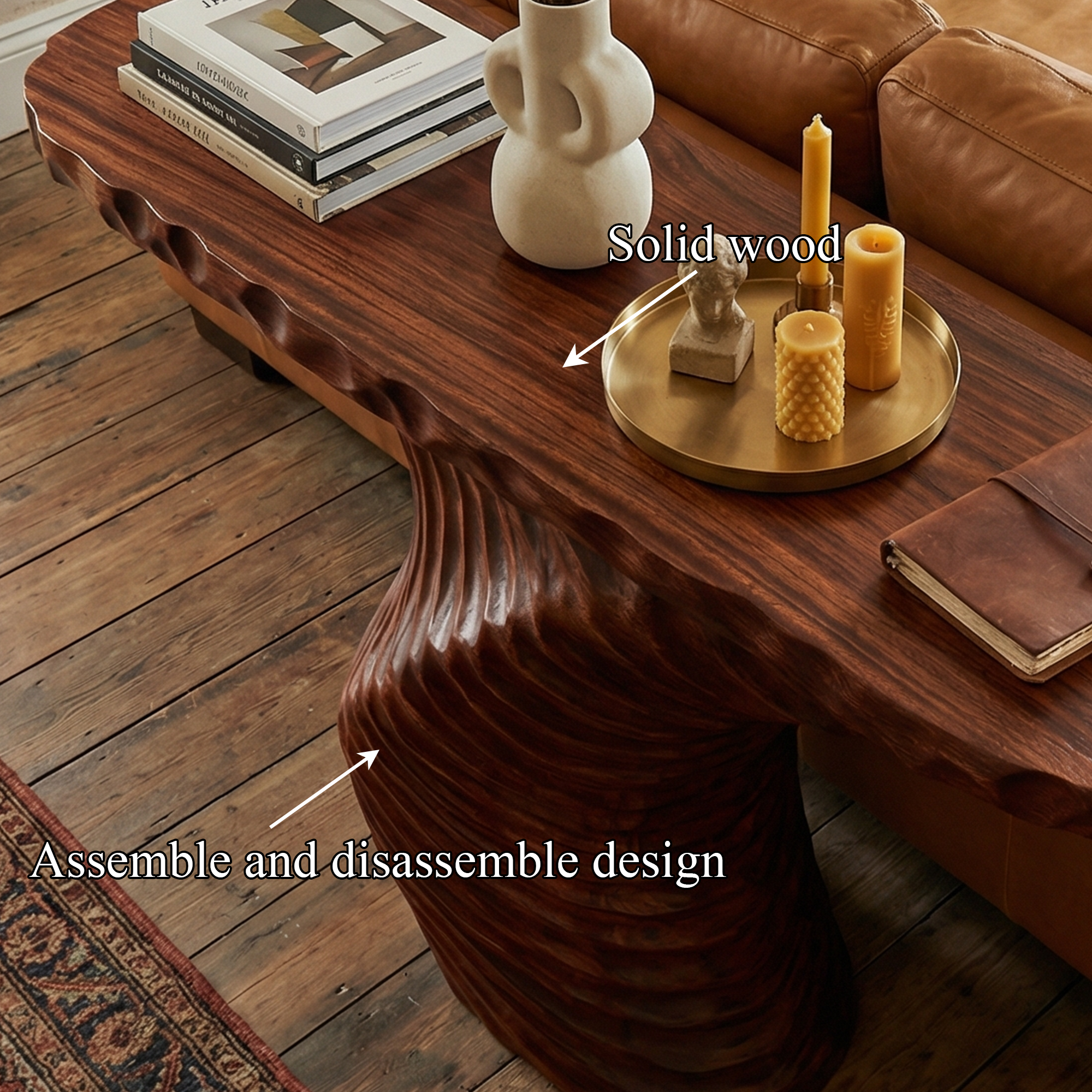 Rustic Ribbed Sculptural Console Table Sofa Back Living Room SINLKICS518