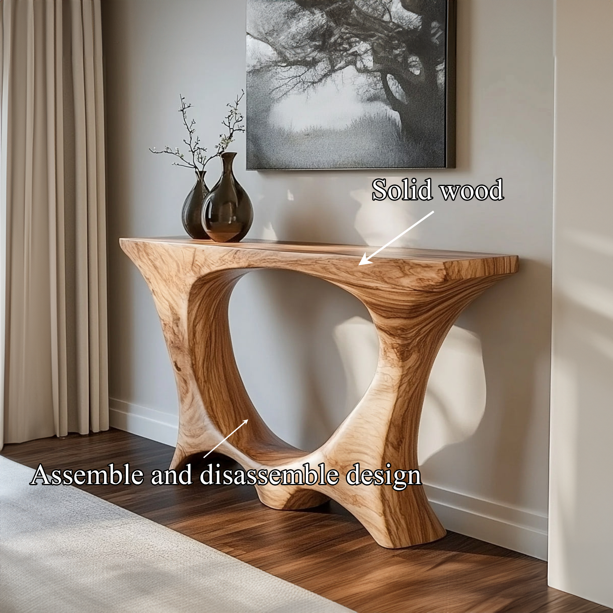 Mid Century Entry Table Handcrafted Curved Leg Hallway Opening SINLKICS364