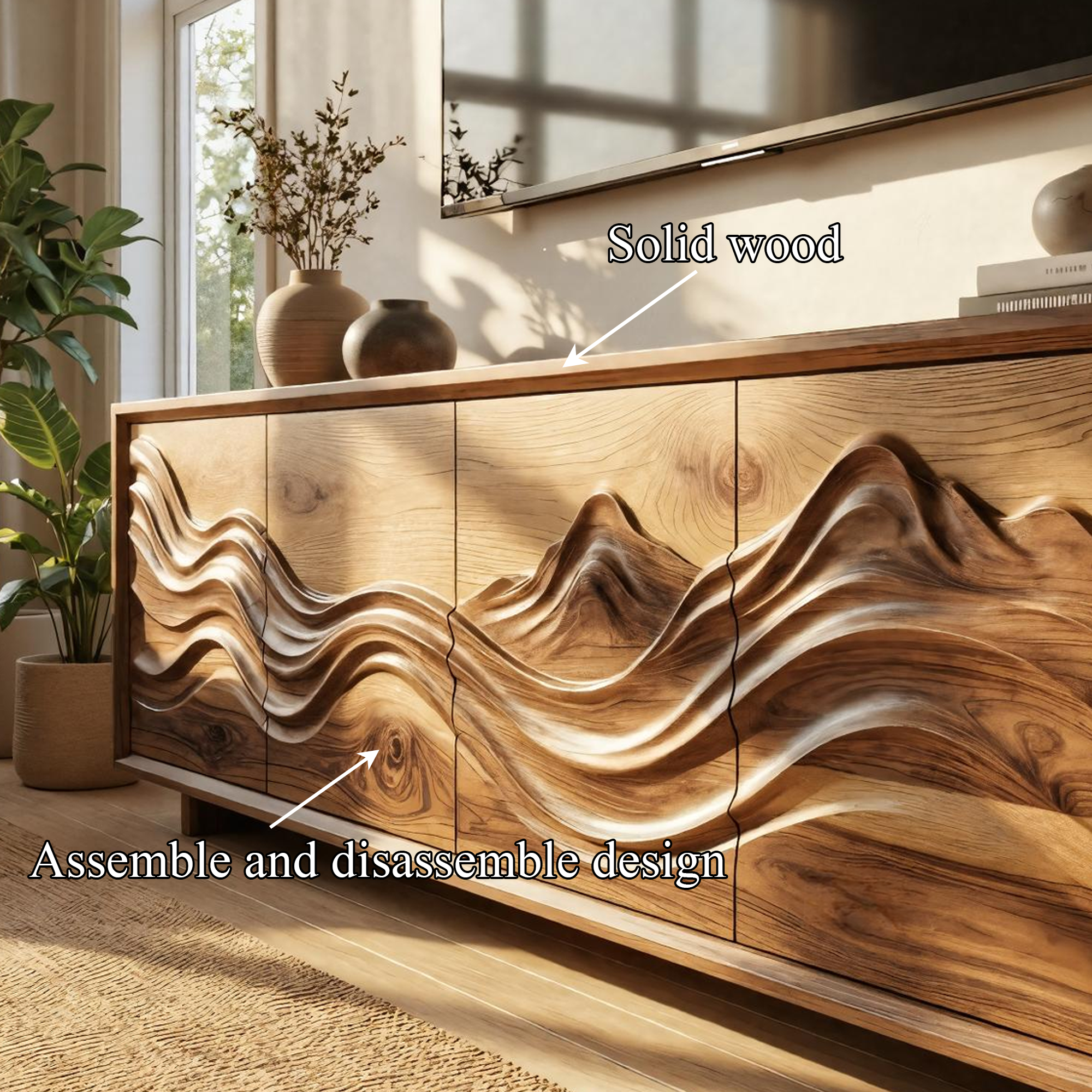 Handcrafted Sculptural Storage Cabinet Solid Wood Living Room SINLKISC499
